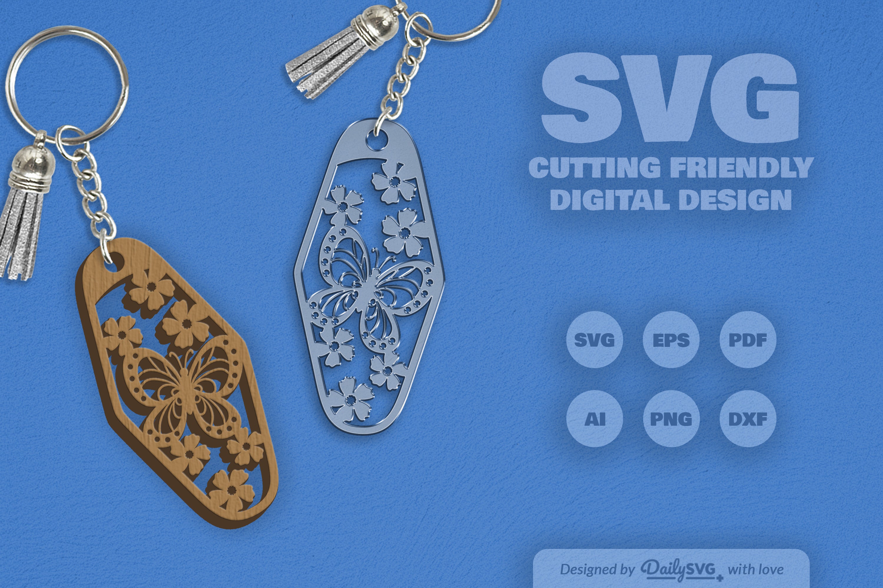 Floral Butterfly Motel Keychain Clipart