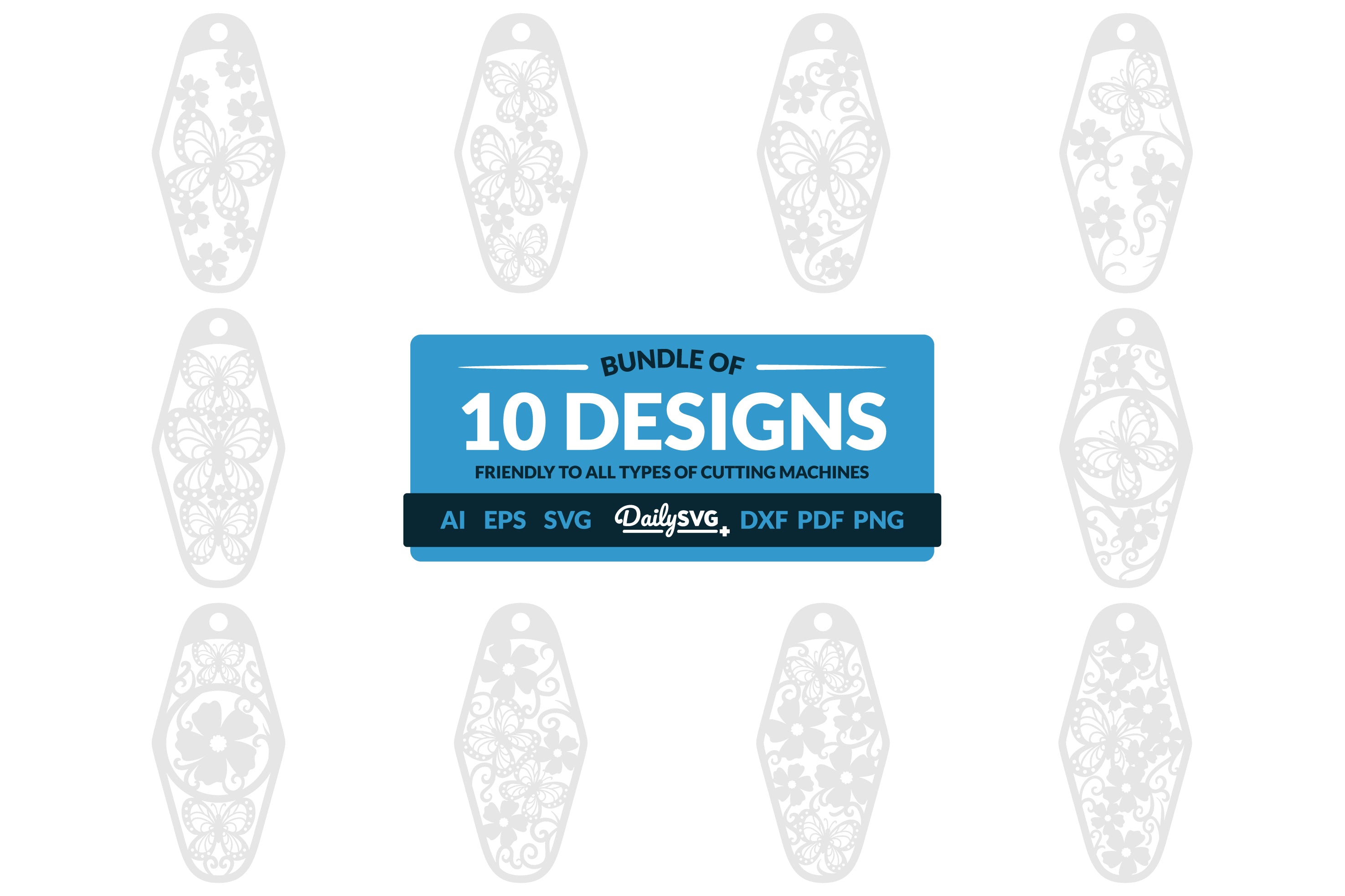 Floral Butterfly Motel Keychain Clipart