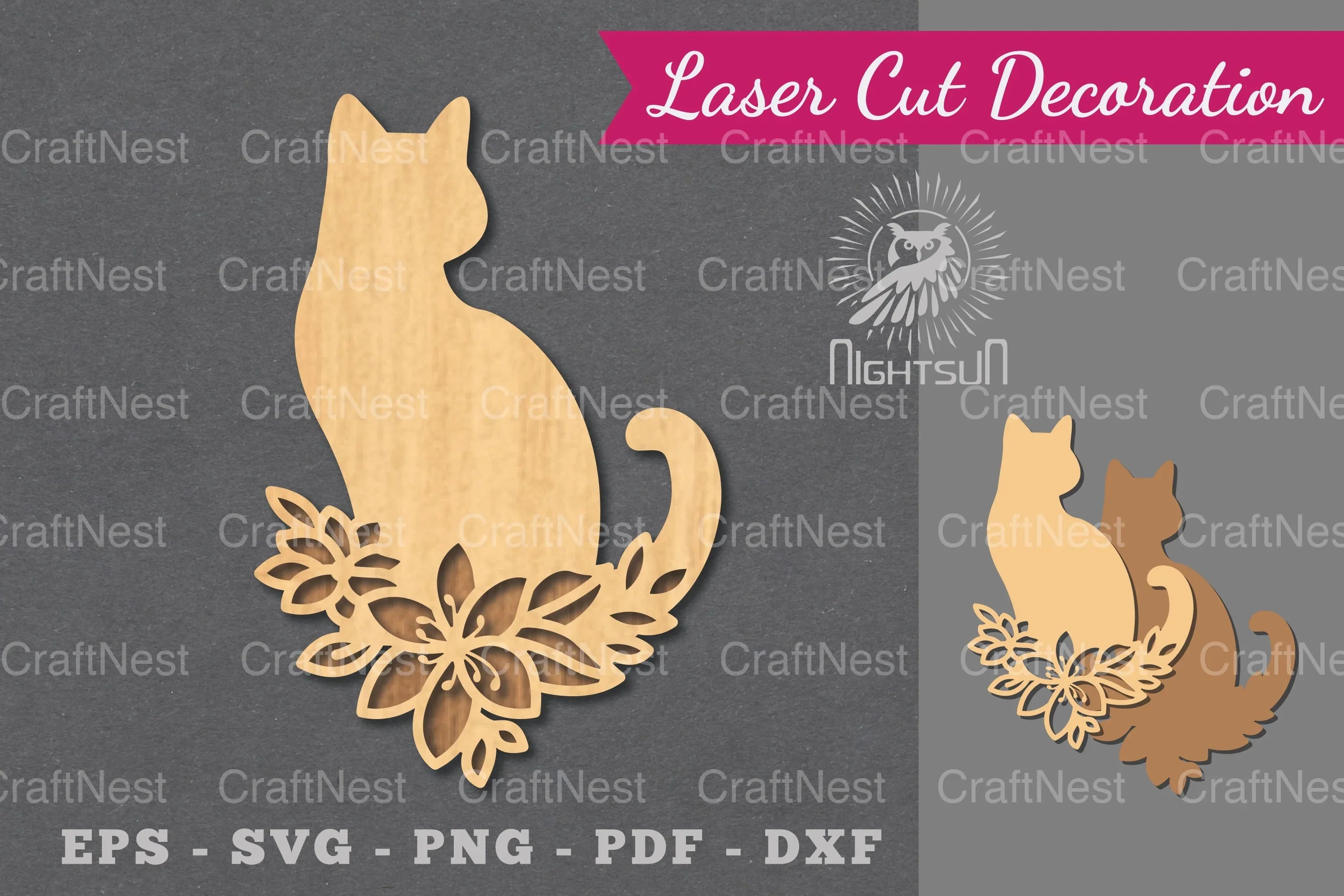 Floral Cat Laser Cut Decoration Clipart Bundle - CraftNest - Digital Crafting and Art