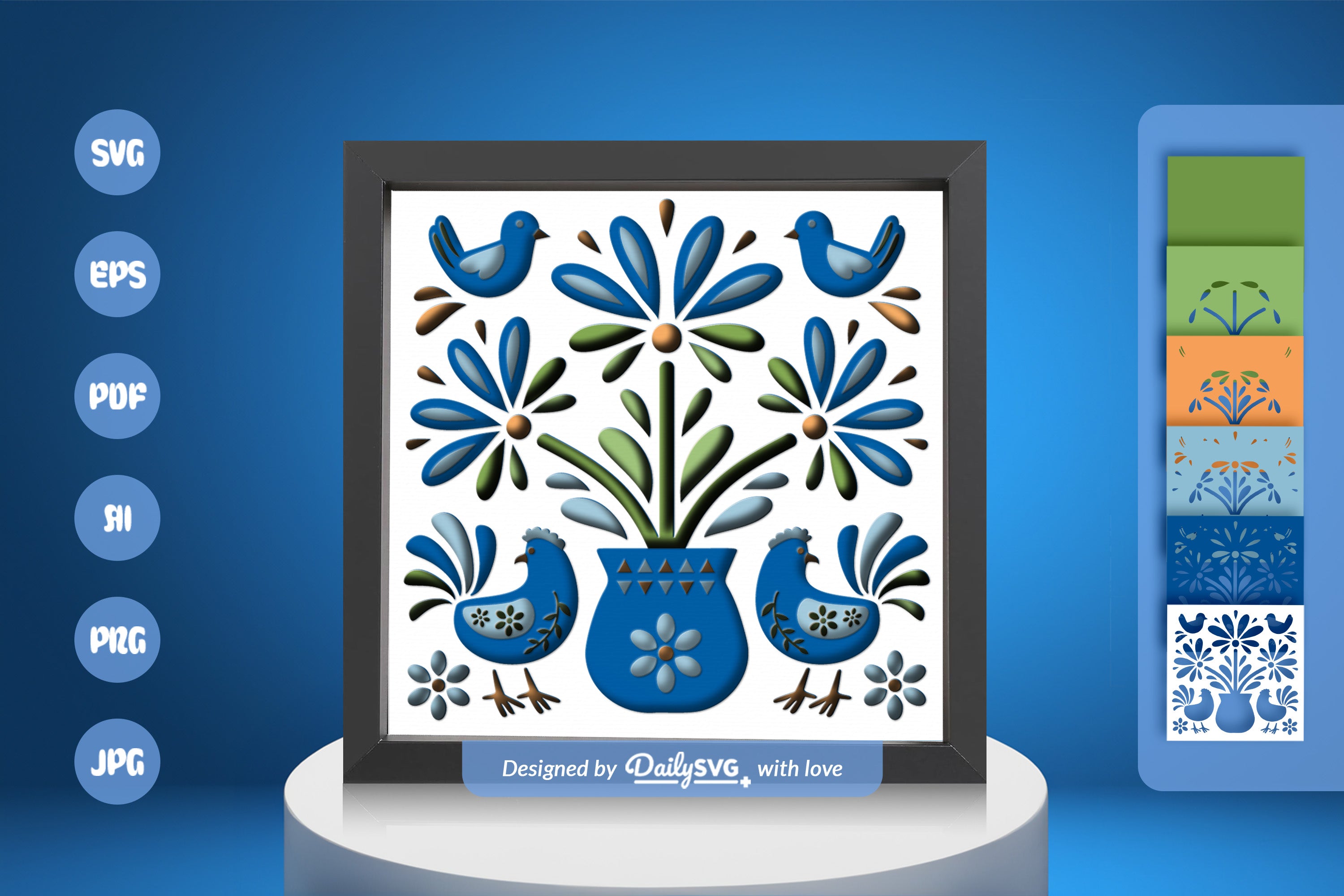 Floral Chicken Folk Art Papercut SVG Bundle