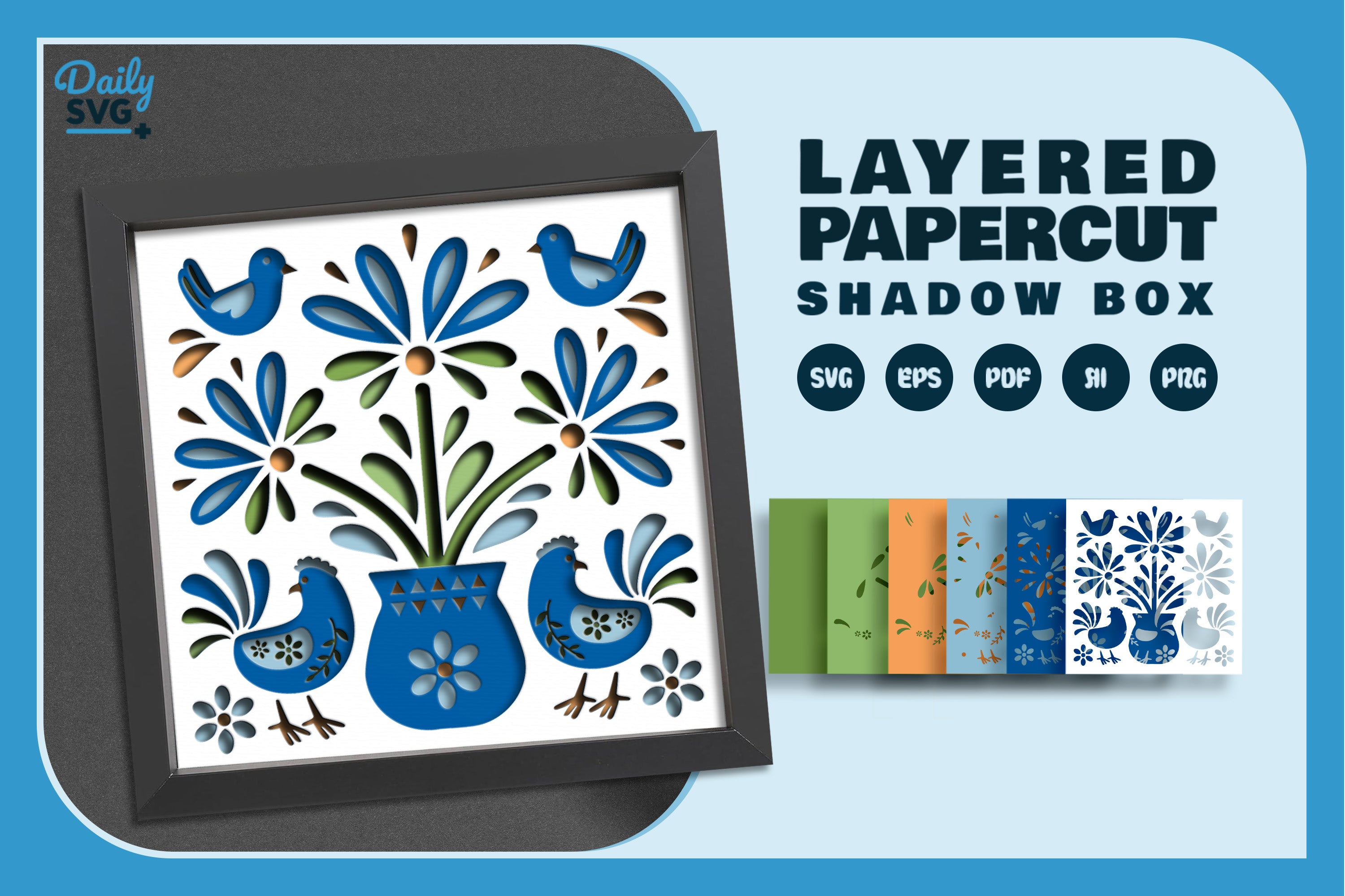 Floral Chicken Folk Art Papercut SVG Bundle