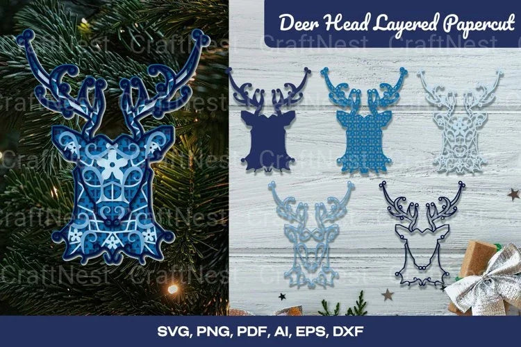 Floral Deer Head 3D Layered SVG Bundle - CraftNest - Digital Crafting and Art