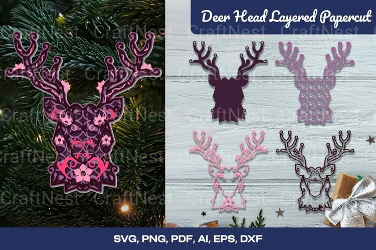 Floral Deer Head 3D Layered SVG Bundle - CraftNest - Digital Crafting and Art