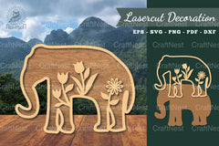 Floral Elephant Laser Cut Decoration Bundle - CraftNest - Digital Crafting and Art