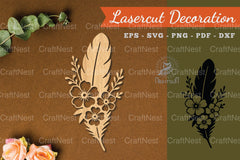 Floral Feather Lasercut Decoration Clipart Bundle - CraftNest - Digital Crafting and Art
