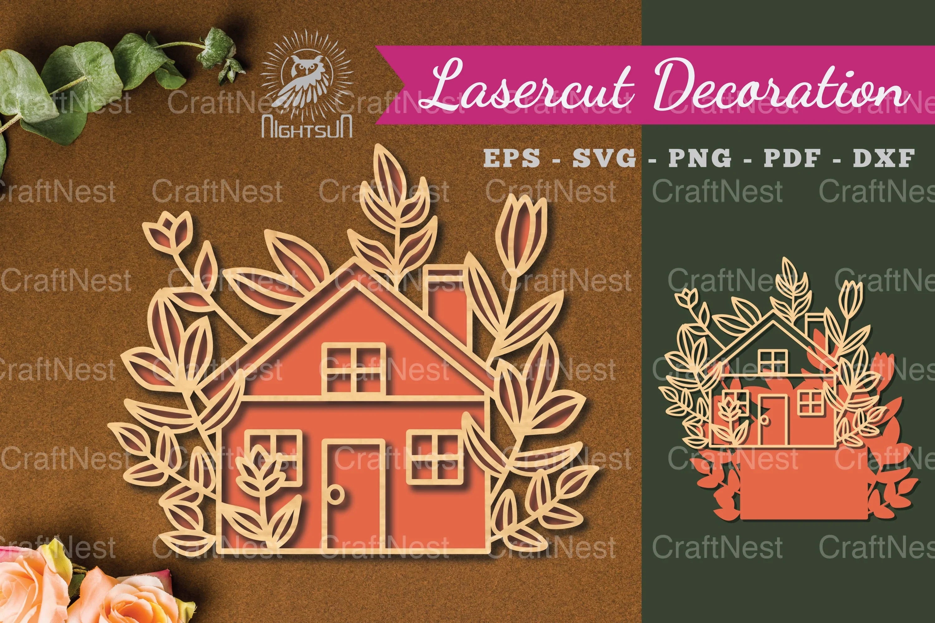 Floral House Laser Cut Decoration Bundle - CraftNest - Digital Crafting and Art