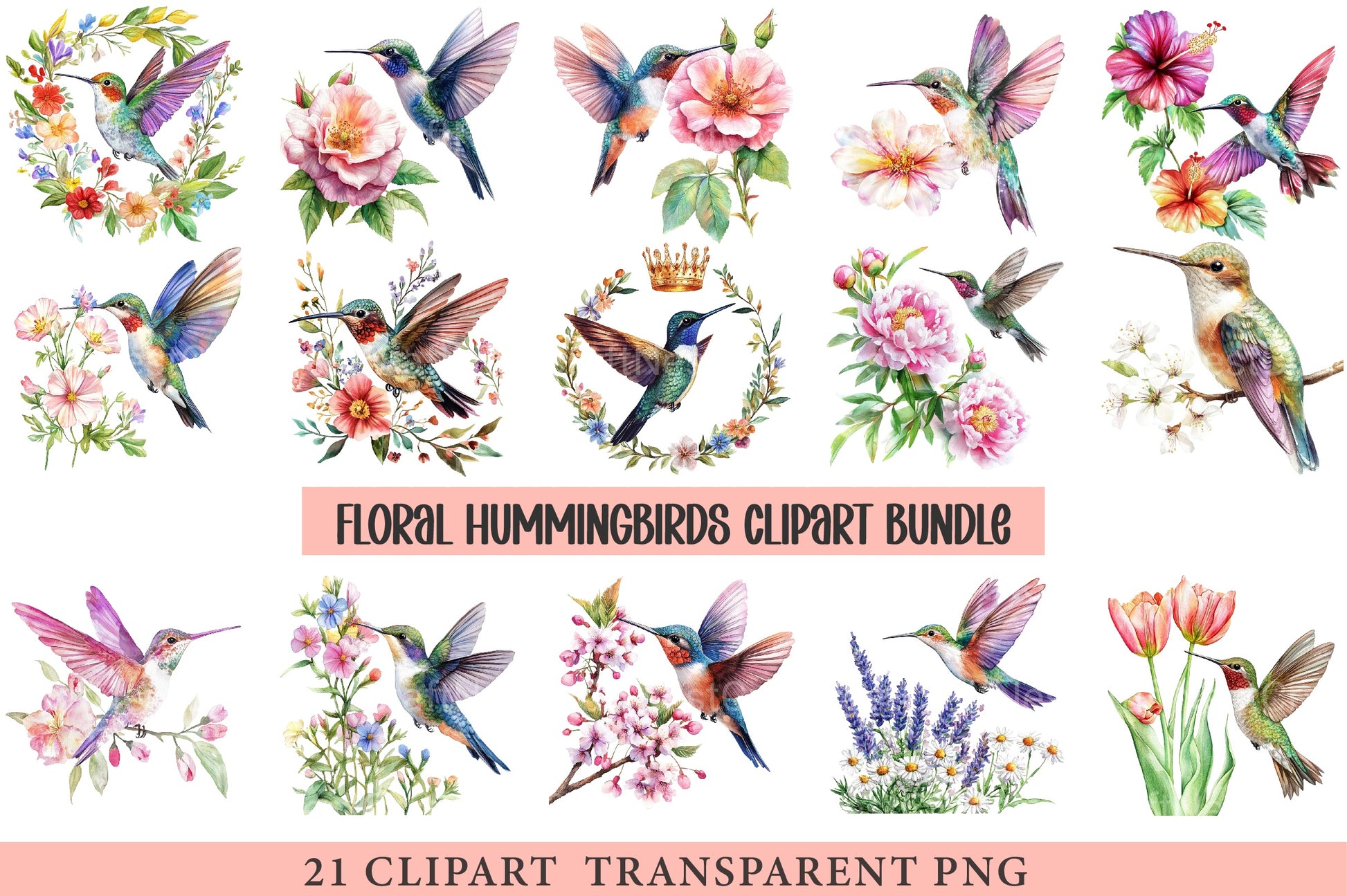 Floral Hummingbirds Clipart Bundle - CraftNest - Digital Crafting and Art