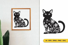 Floral Cat Monogram Wall Decor SVG Bundle - CraftNest - Digital Crafting and Art