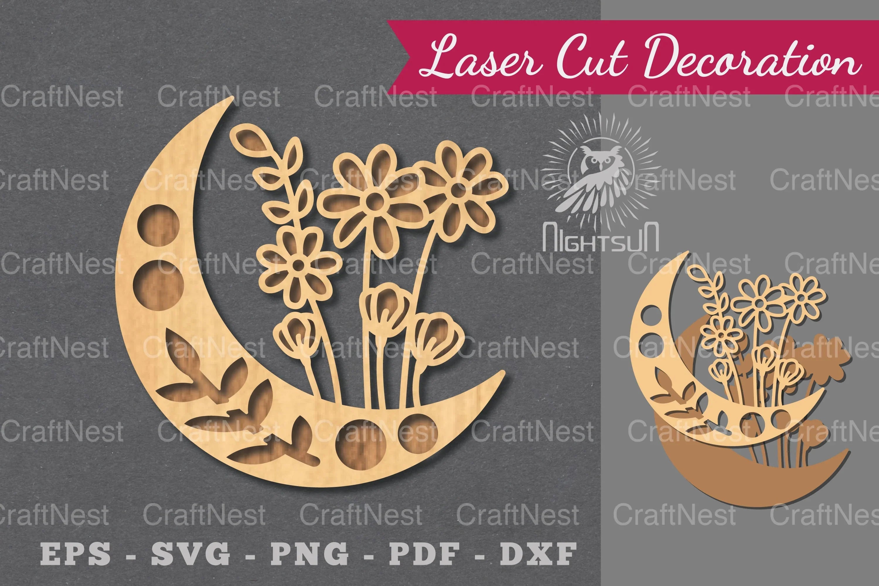 Floral Moon Laser Cut Decoration Clipart Bundle - CraftNest - Digital Crafting and Art