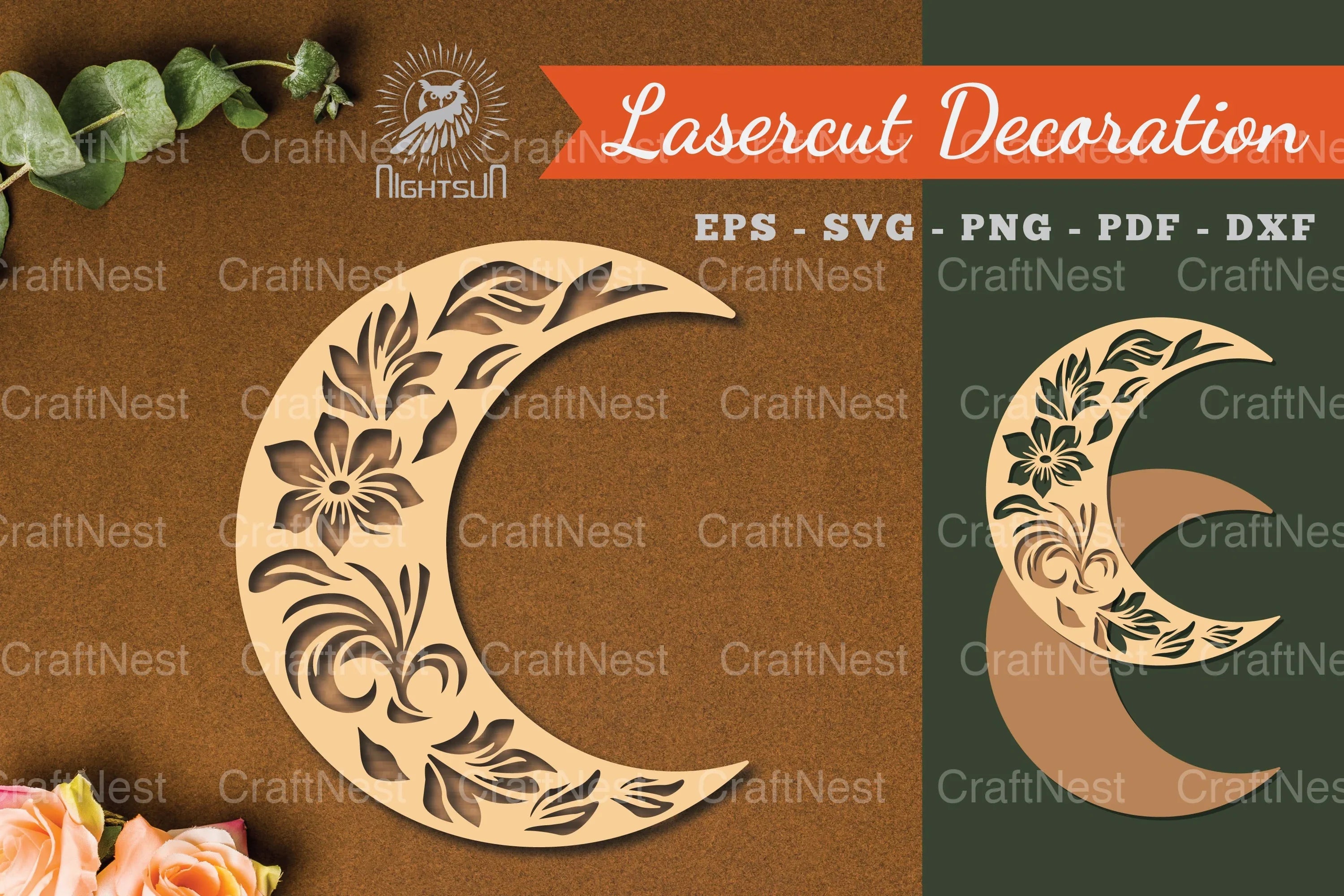 Floral Moon Laser Cut Decoration Clipart Bundle - CraftNest - Digital Crafting and Art
