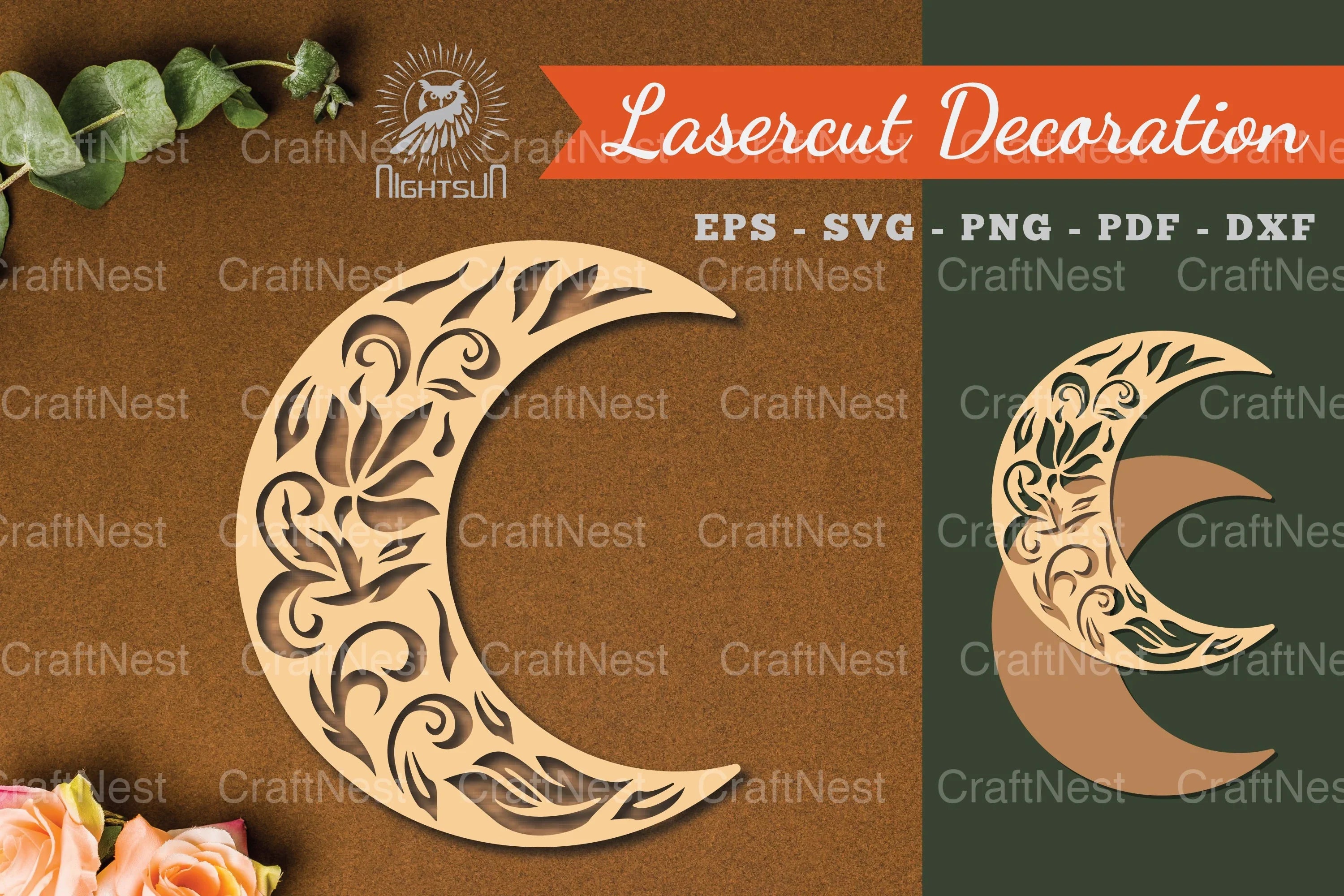 Floral Moon Laser Cut Decoration Clipart Bundle - CraftNest - Digital Crafting and Art