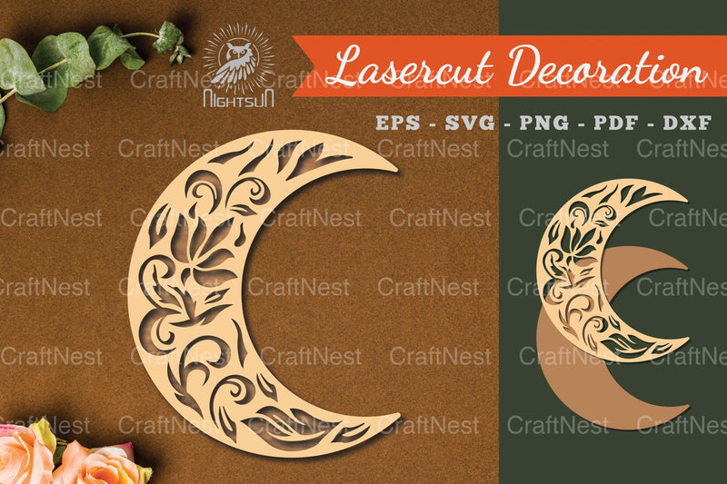 Floral Moon Laser Cut Decoration Clipart Bundle - CraftNest - Digital Crafting and Art