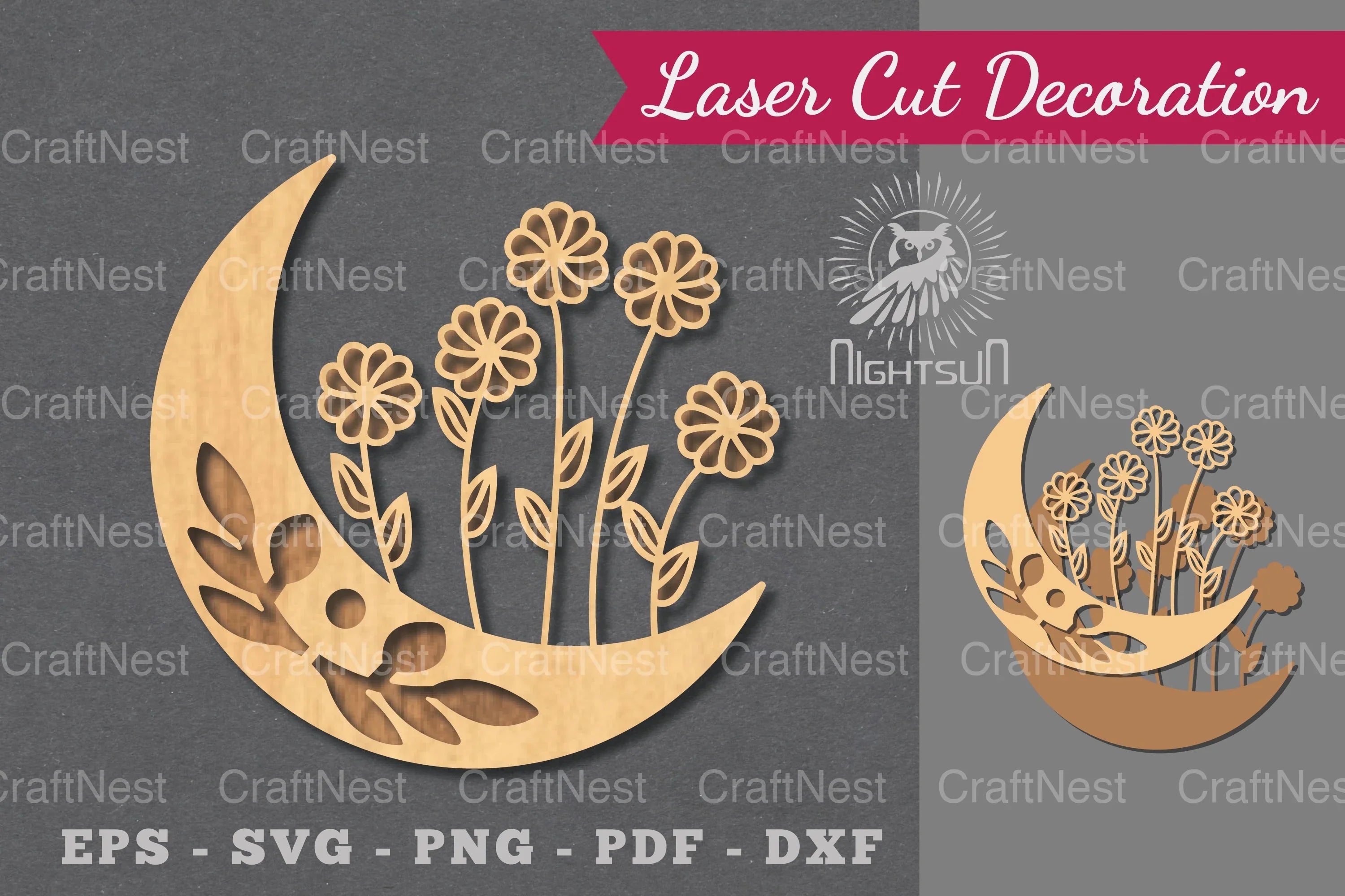 Floral Moon Laser Cut Decoration Clipart Bundle - CraftNest - Digital Crafting and Art