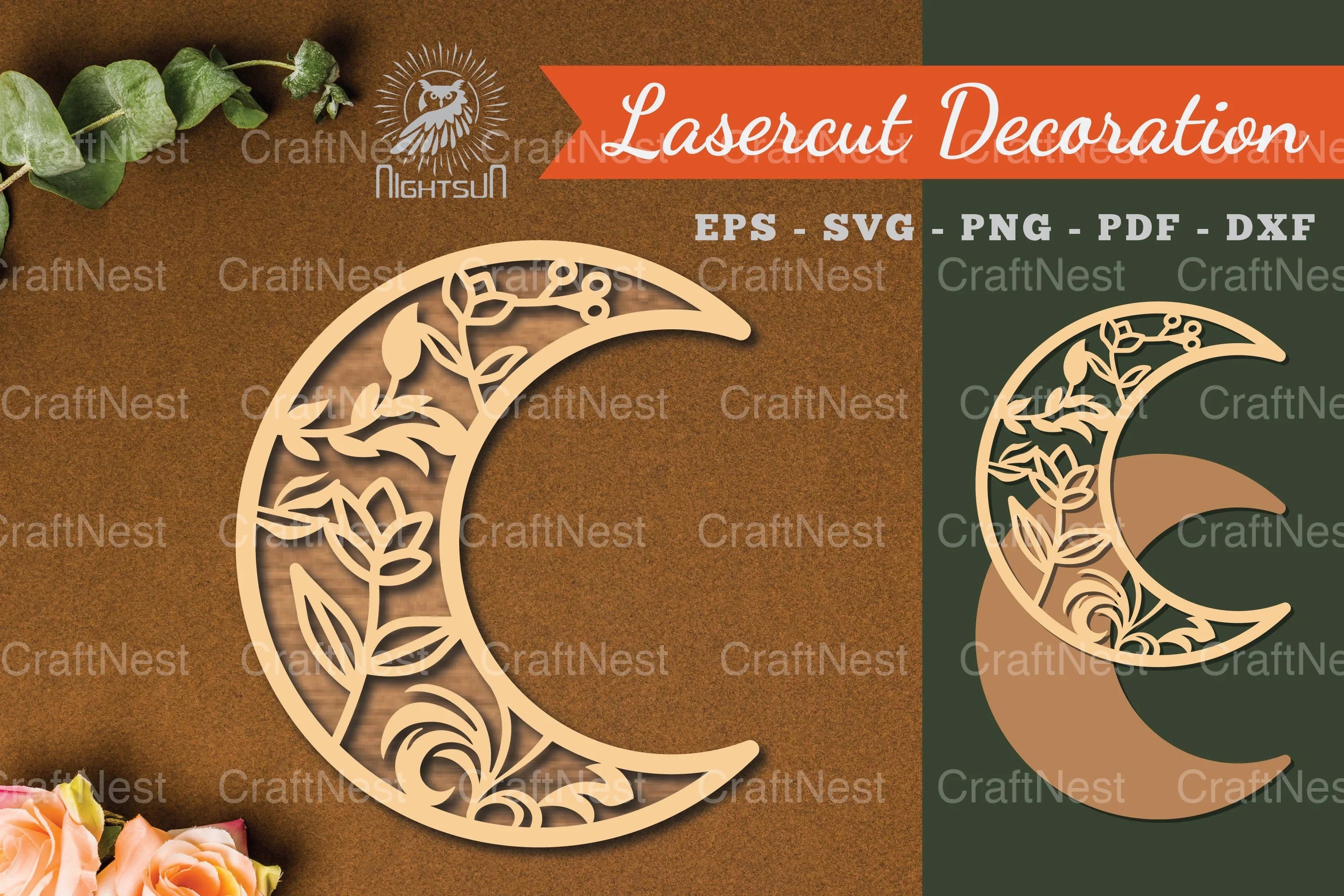 Floral Moon Laser Cut Decoration Clipart Bundle - CraftNest - Digital Crafting and Art