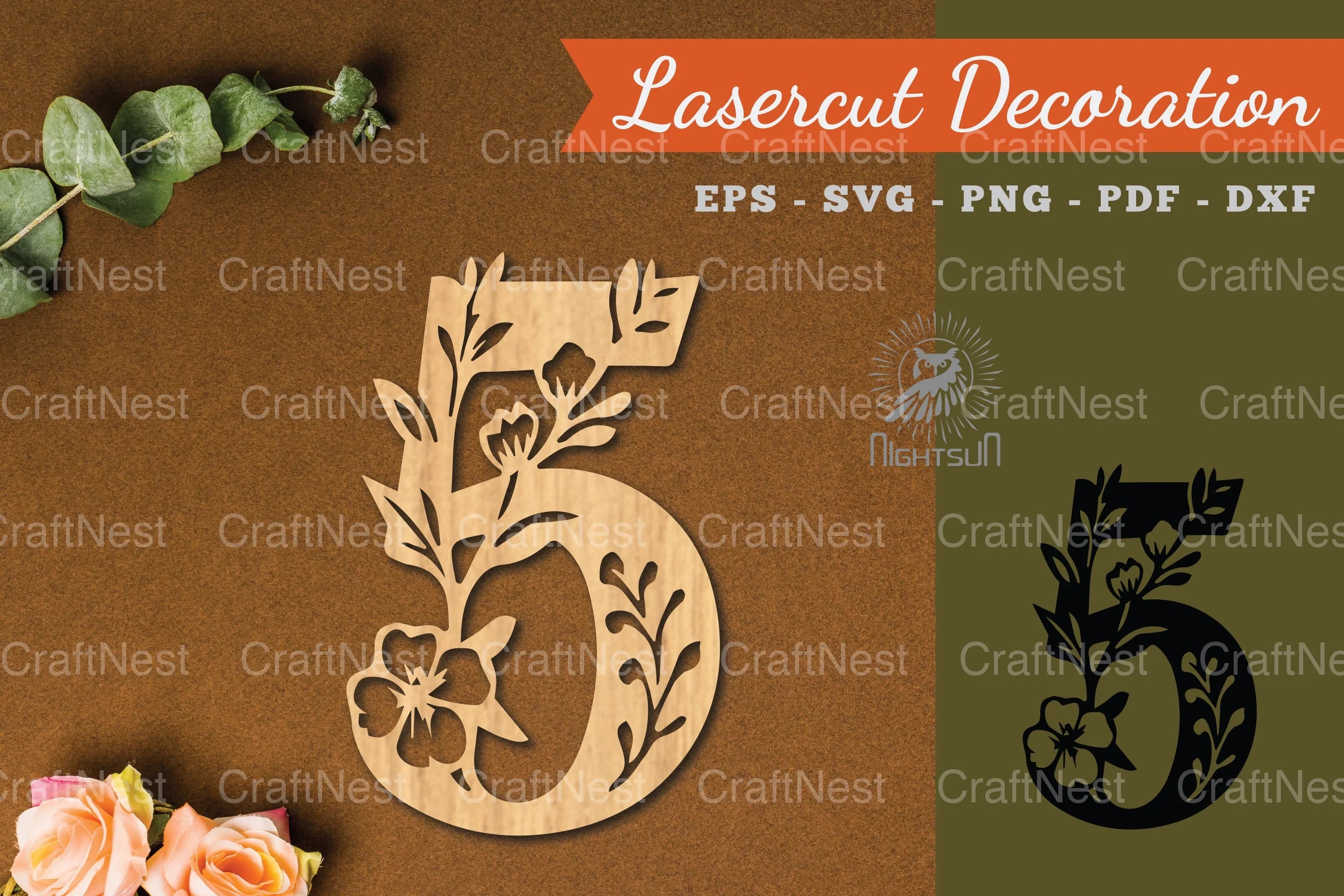 Floral Number Five Lasercut Decoration Clipart Bundle - CraftNest - Digital Crafting and Art