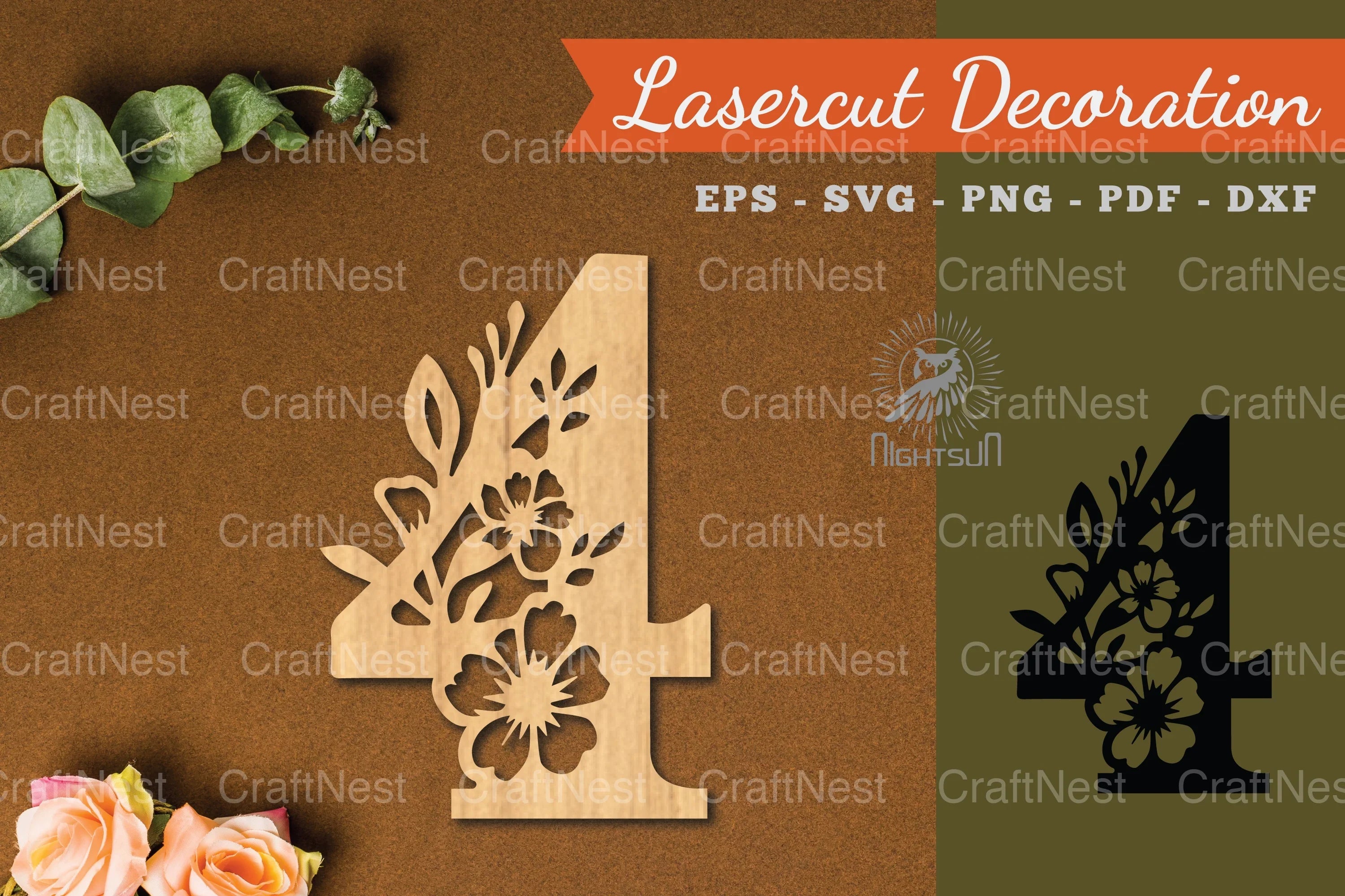 Floral Number Four Lasercut Decoration Clipart Bundle - CraftNest - Digital Crafting and Art