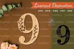 Floral Number Nine Lasercut Decoration Clipart Bundle - CraftNest - Digital Crafting and Art