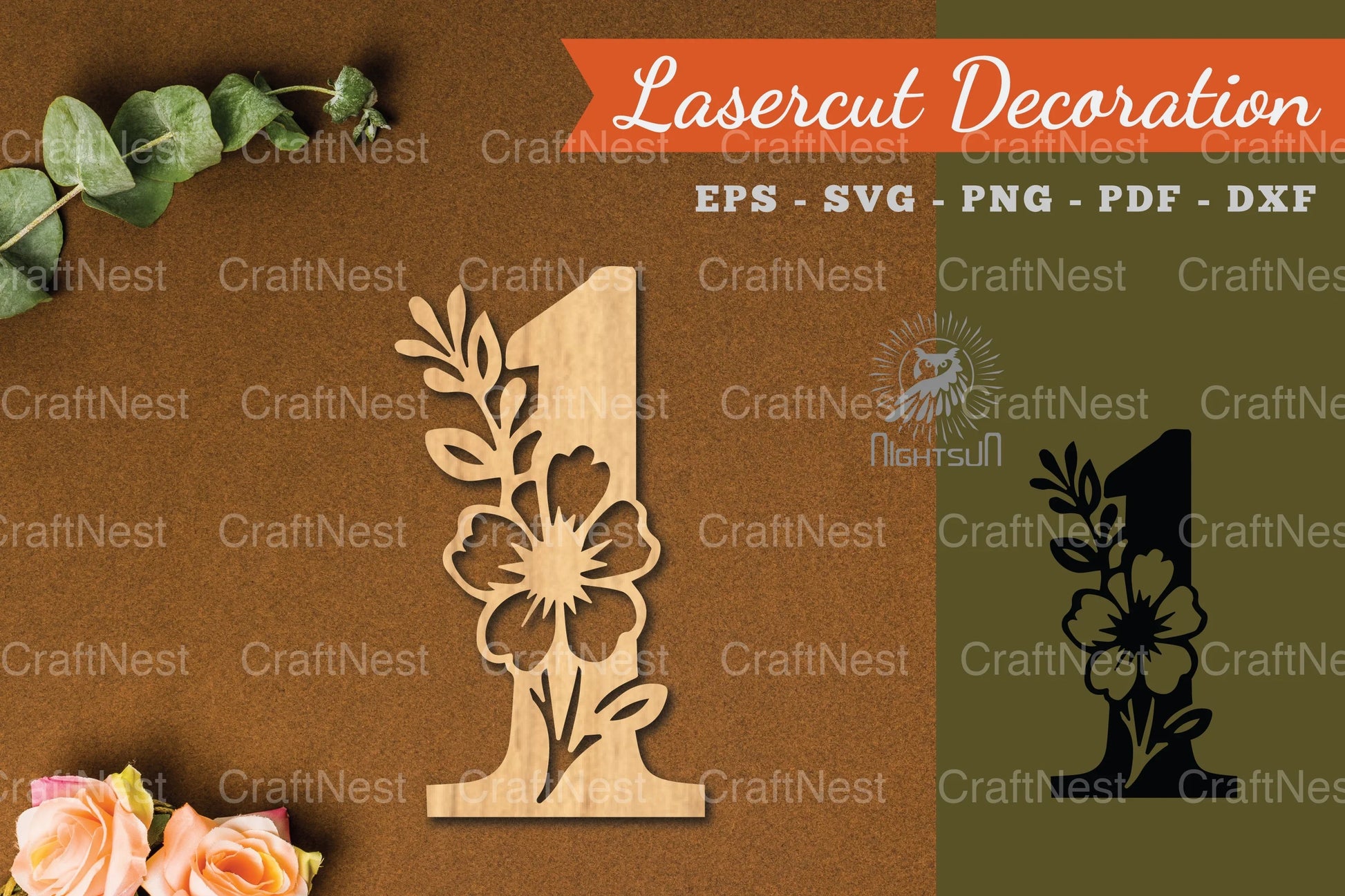 Floral Number One Lasercut Decoration Clipart Bundle - CraftNest - Digital Crafting and Art