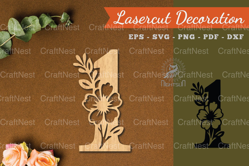 Floral Number One Lasercut Decoration Clipart Bundle - CraftNest - Digital Crafting and Art