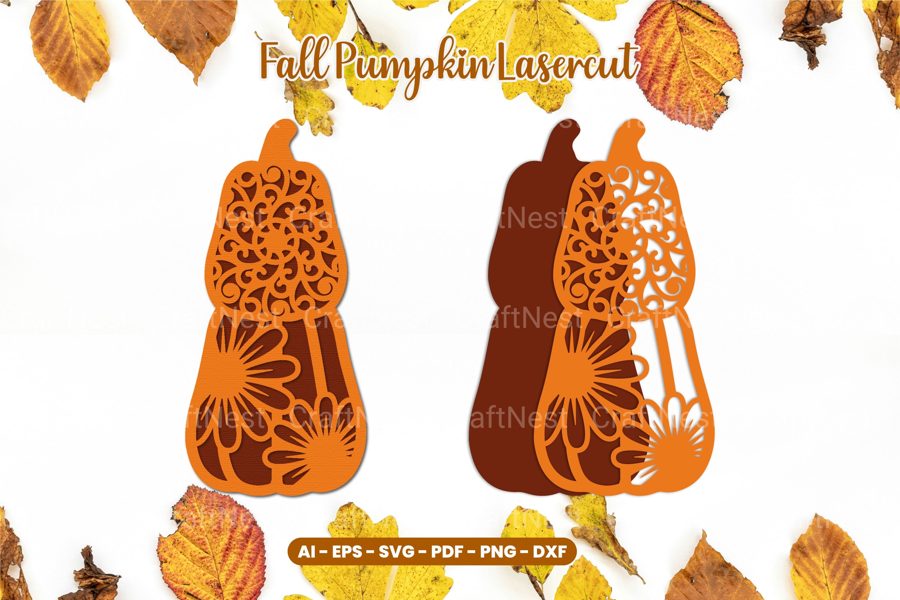 Floral Pumpkin Laser Cut SVG Clipart Bundle