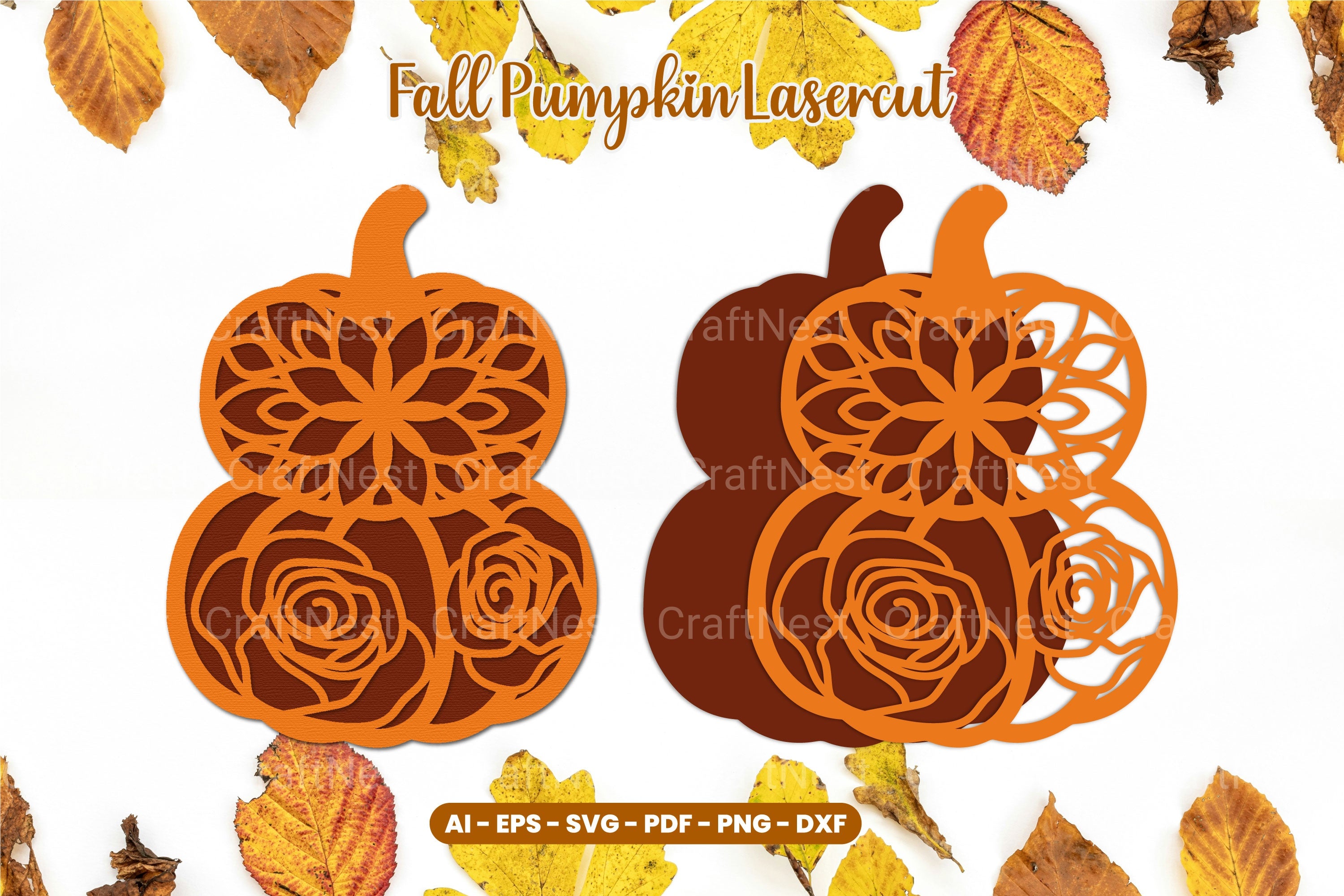 Floral Pumpkin Laser Cut SVG Clipart Bundle