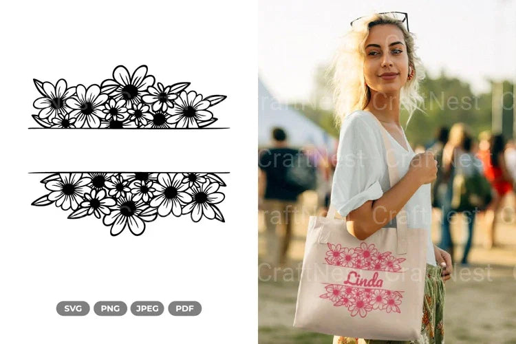 Floral Split Border - CraftNest - Digital Crafting and Art