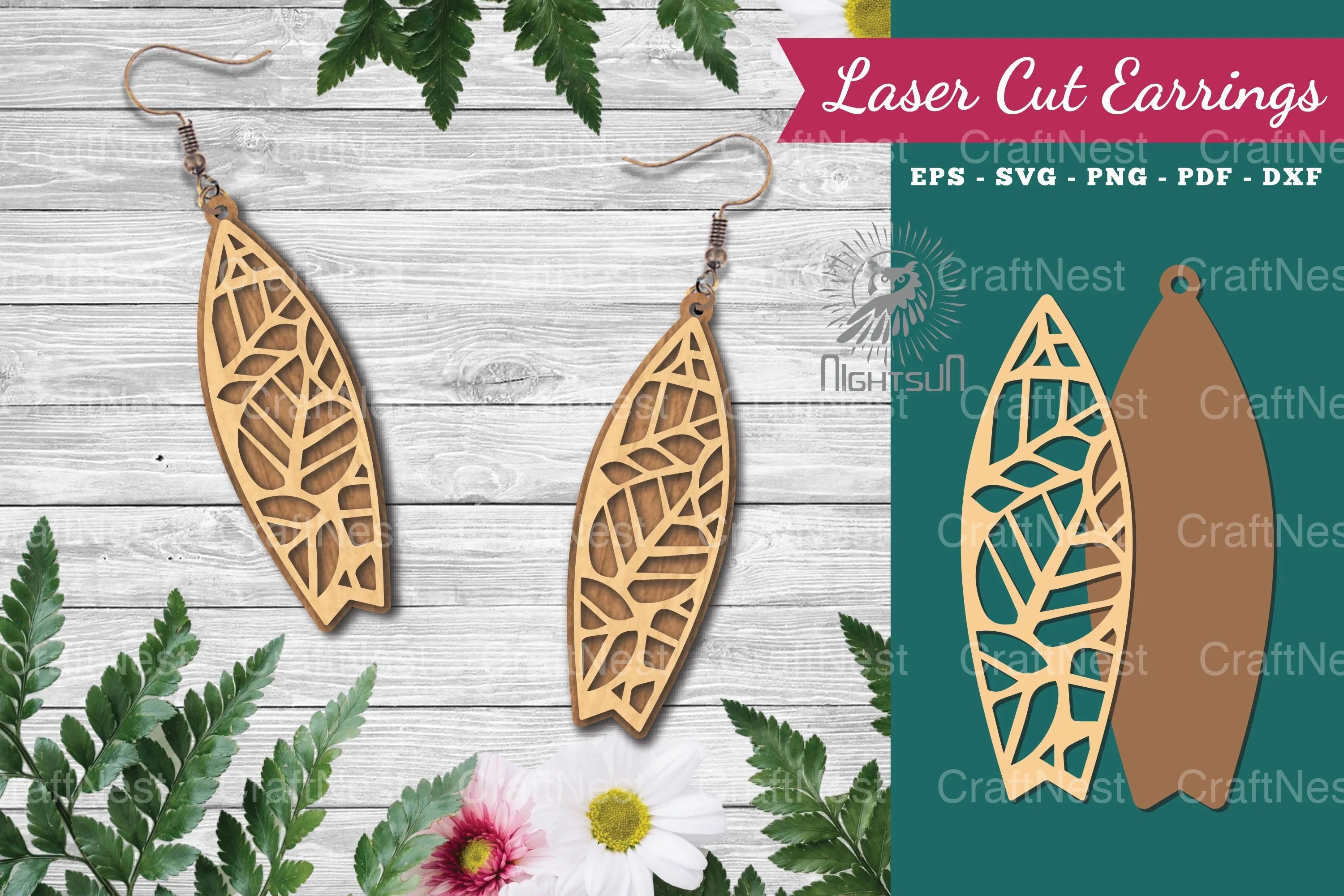 Floral Surfboard Laser Cut Earrings Design Bundle - CraftNest - Digital Crafting and Art