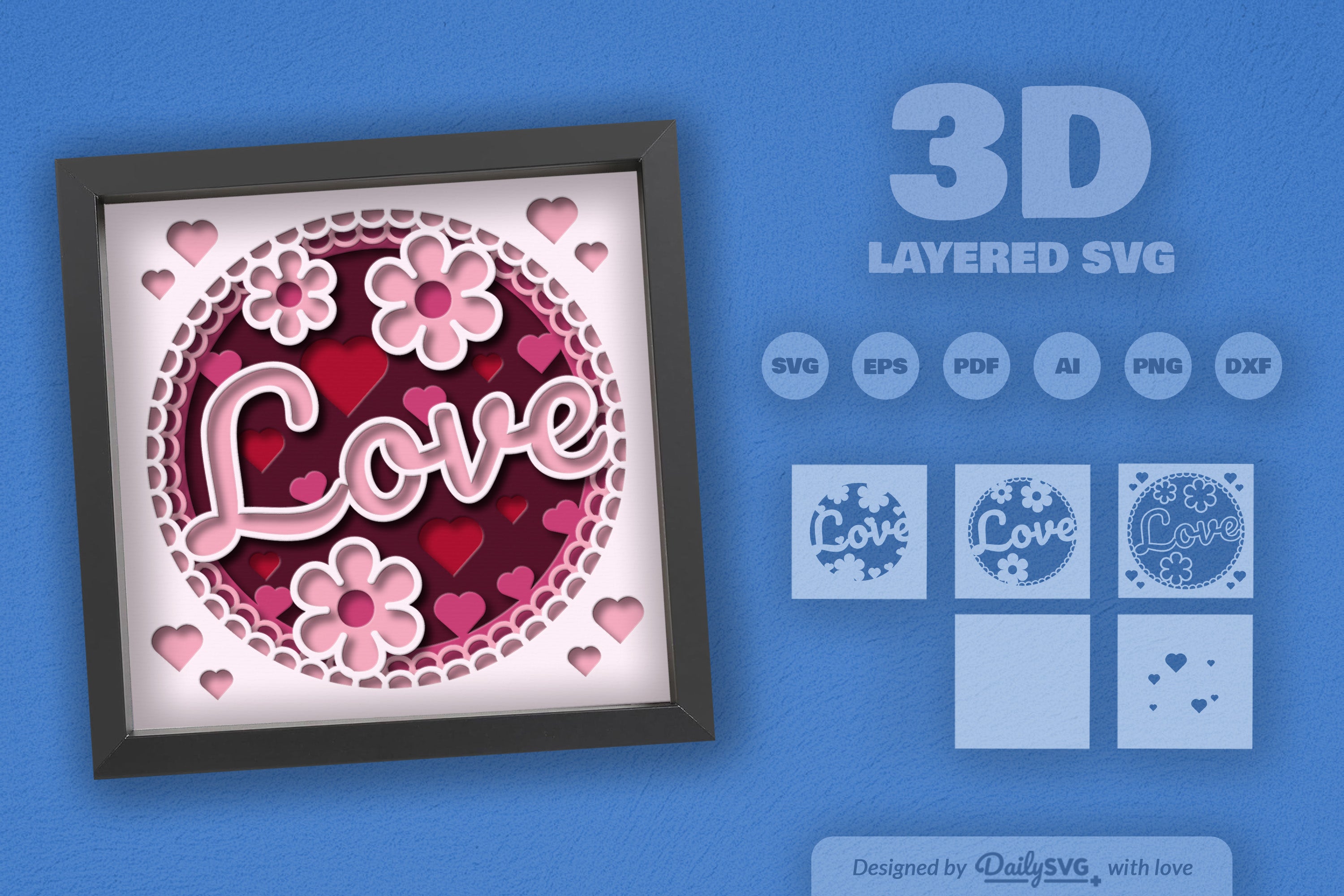 Floral Valentine Love Papercut SVG Bundle