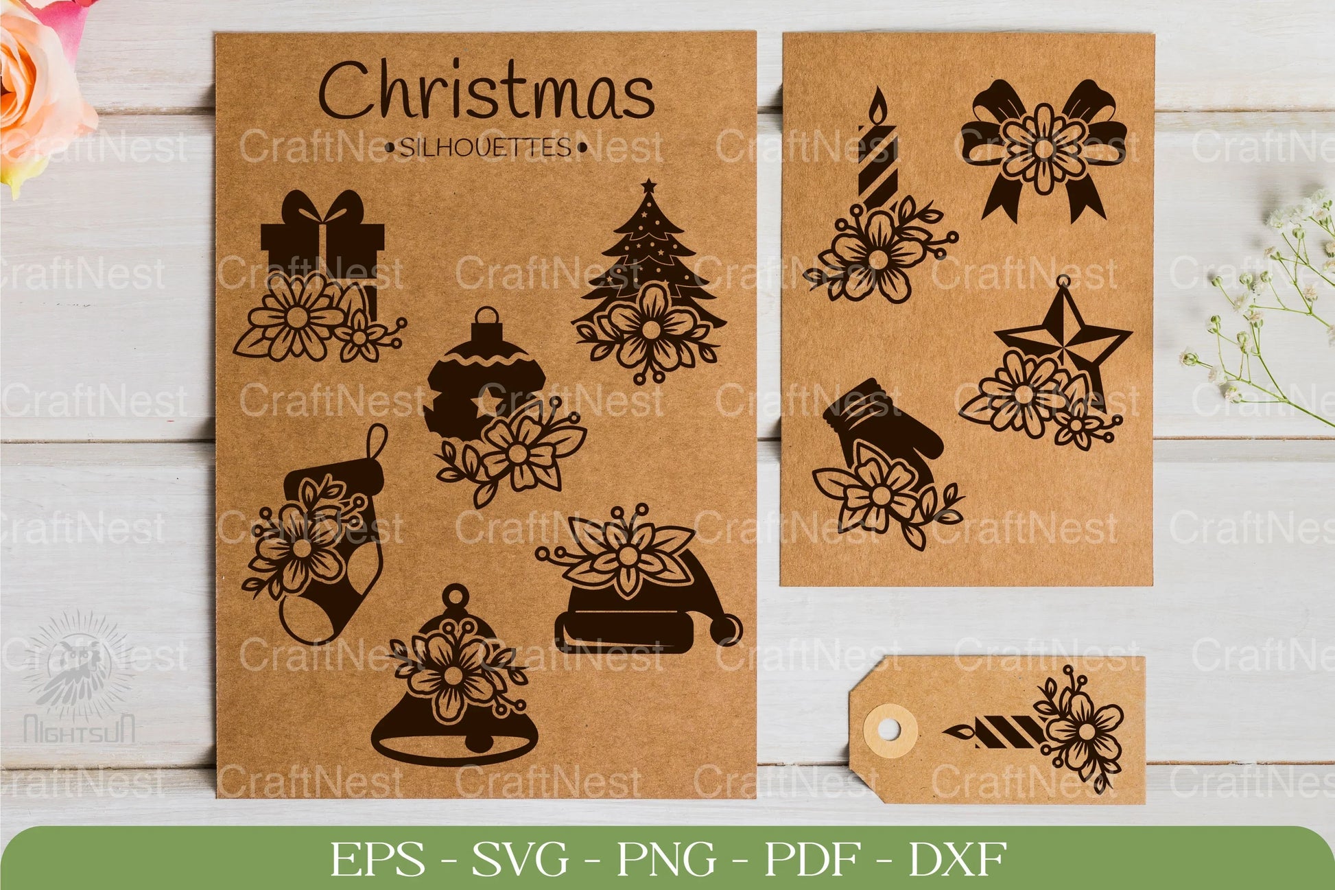 Flower Christmas Element Silhouette Clipart Bundle - CraftNest - Digital Crafting and Art