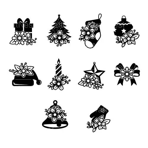Flower Christmas Element Silhouette Clipart Bundle - CraftNest - Digital Crafting and Art