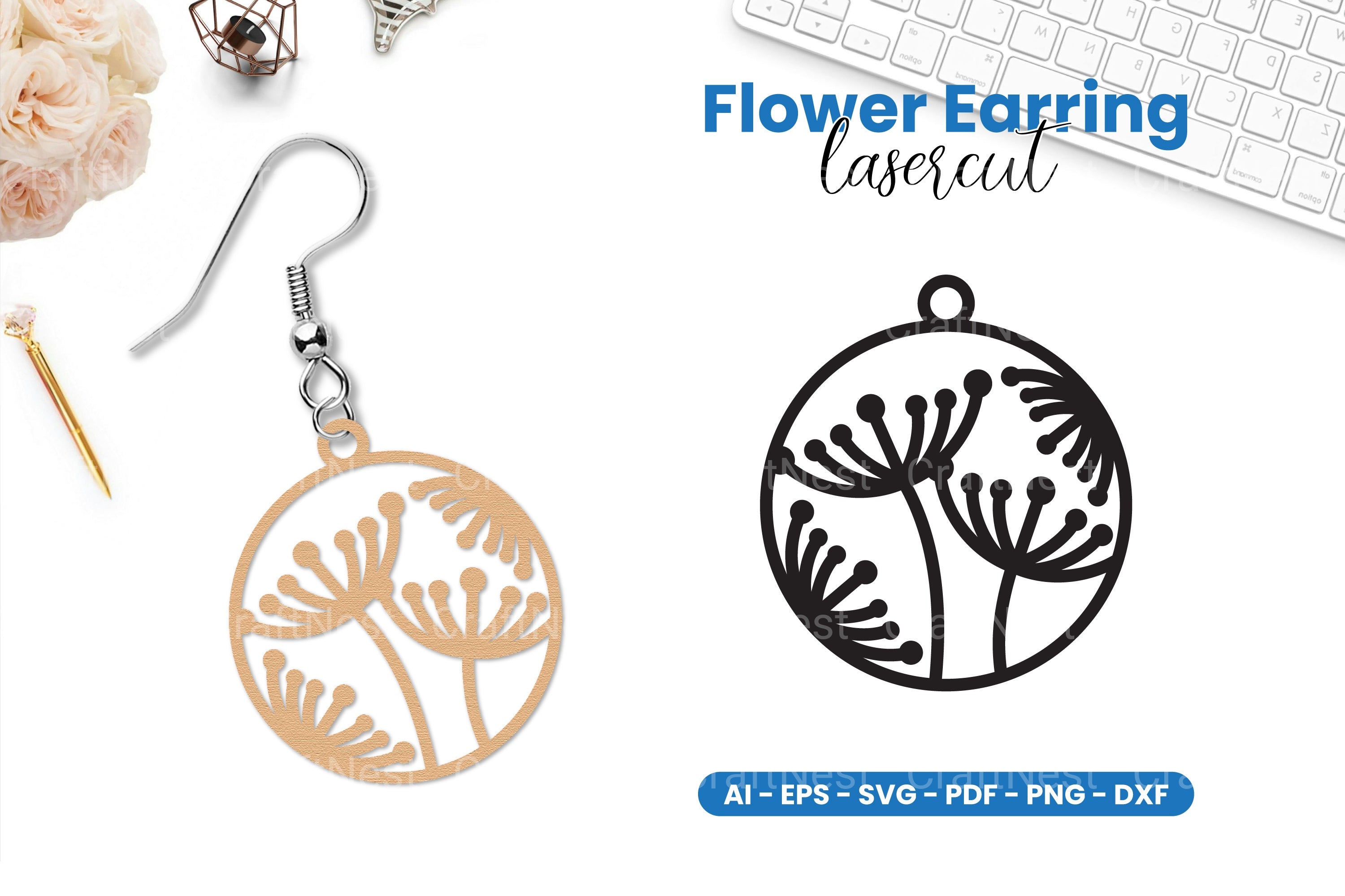 Flower Earring Lasercut SVG Clipart Bundle