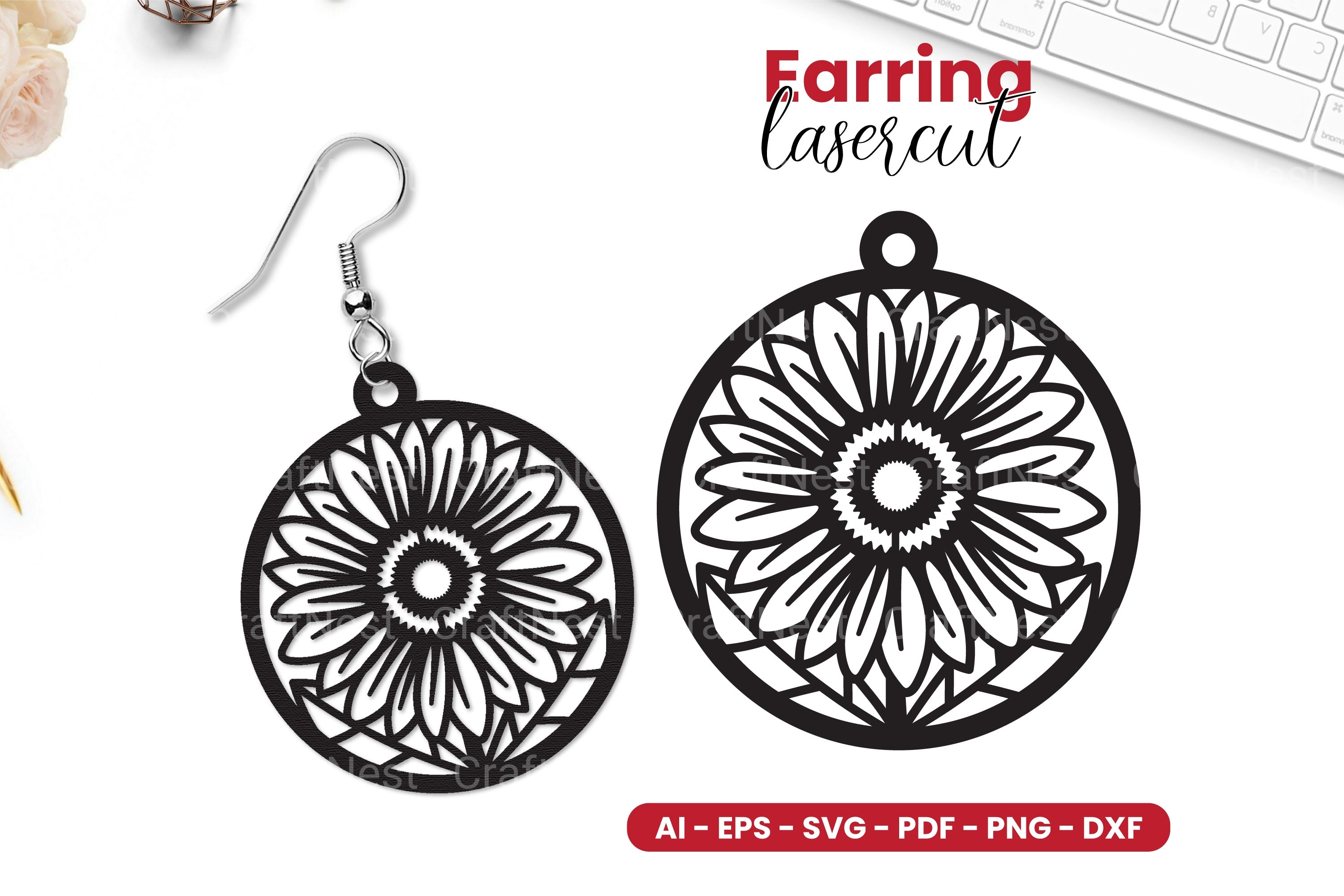 Flower Earring Lasercut SVG Clipart Bundle
