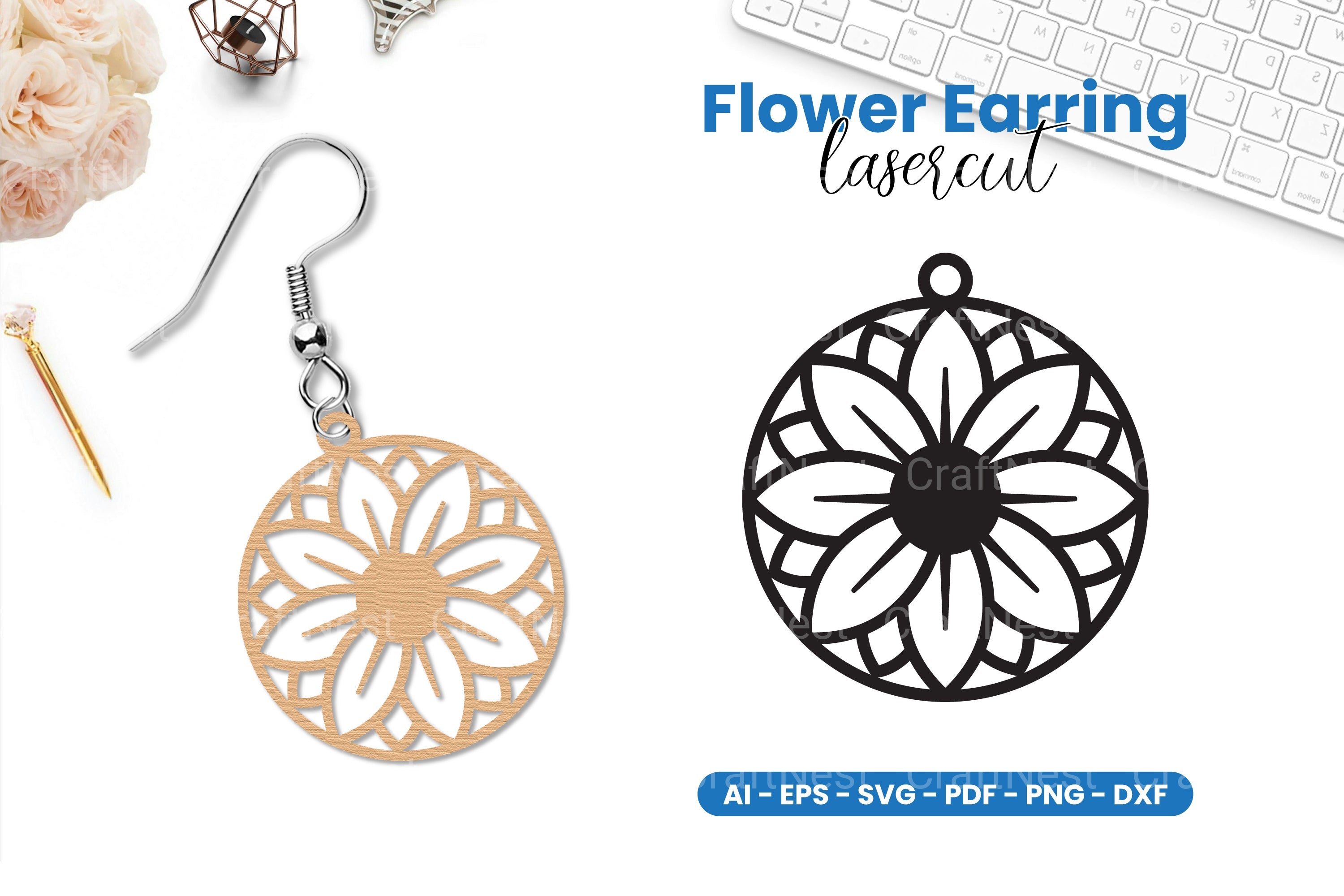 Flower Earring Lasercut SVG Clipart Bundle