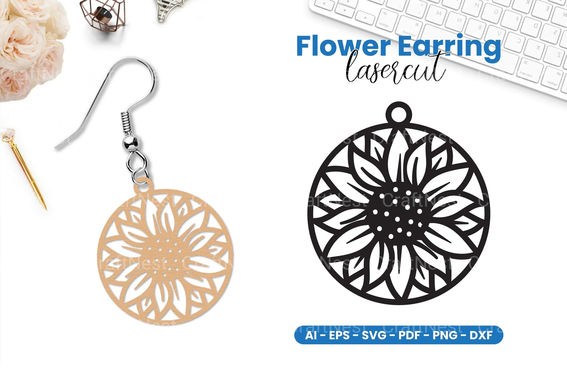 Flower Earring Lasercut SVG Bundle - CraftNest - Digital Crafting and Art