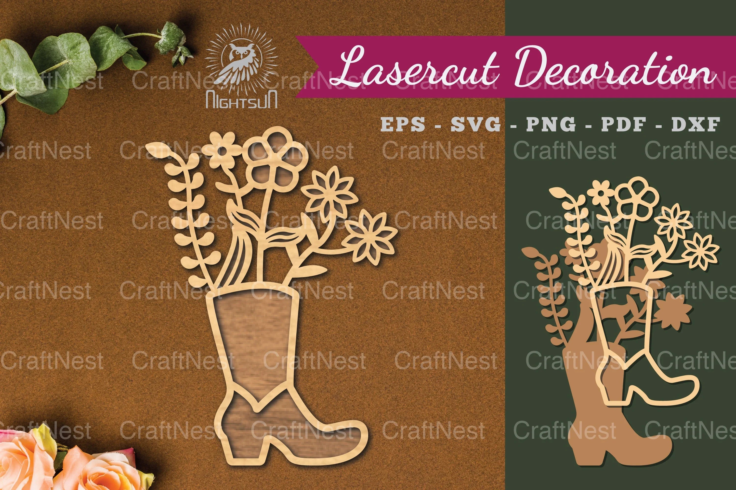Flower in Boots Laser Cut Decoration Clipart Bundle - CraftNest - Digital Crafting and Art