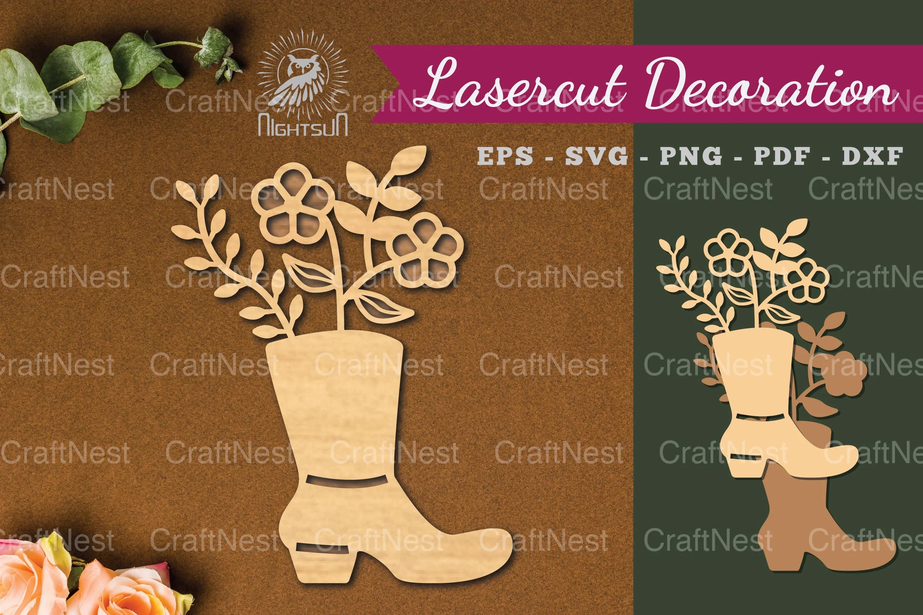 Flower in Boots Laser Cut Decoration Clipart Bundle - CraftNest - Digital Crafting and Art
