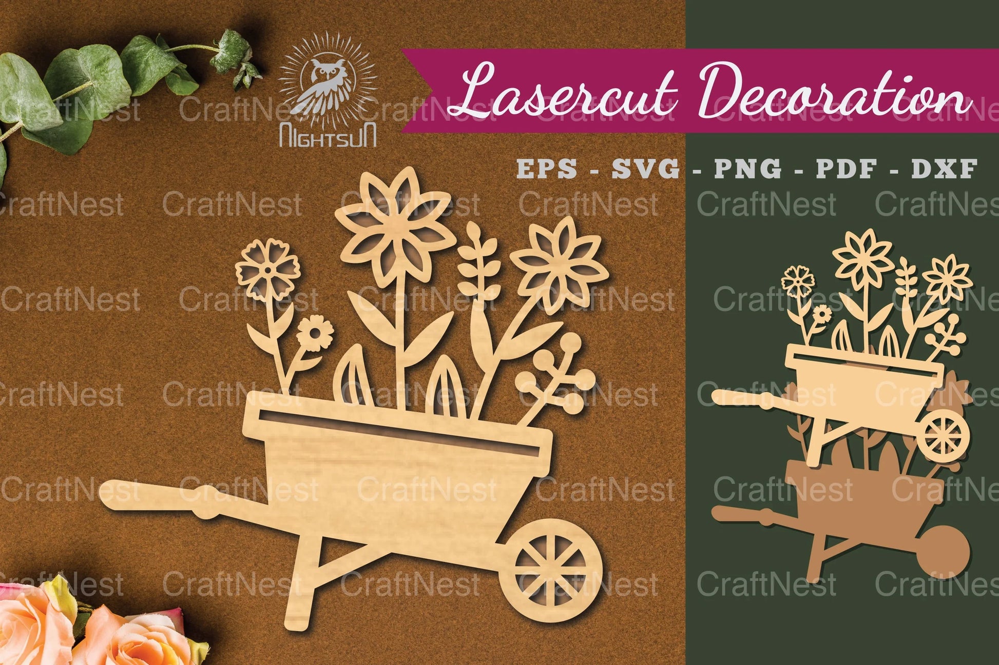 Flower Cart Laser Cut Decoration Clipart Bundle - CraftNest - Digital Crafting and Art