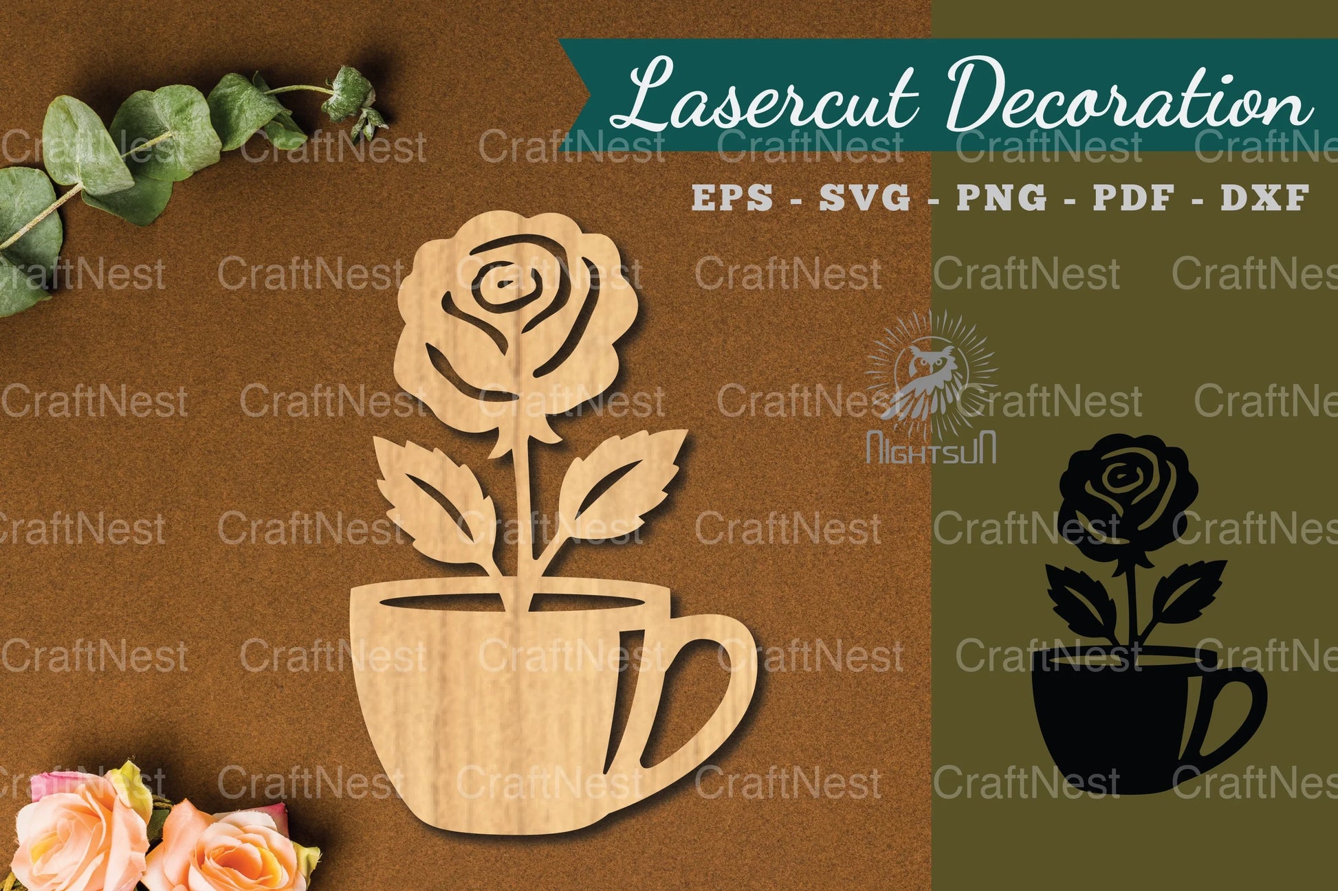 Flower in Cup Lasercut Decoration Clipart Bundle - CraftNest - Digital Crafting and Art