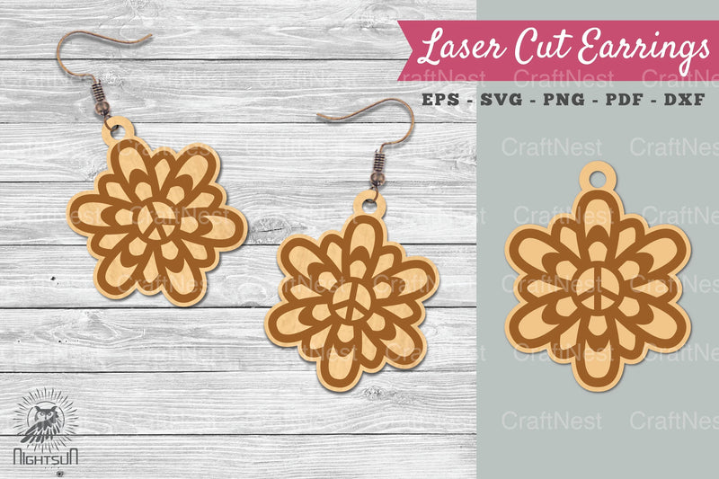 Flower Peace Laser Cut Earrings SVG Bundle - CraftNest - Digital Crafting and Art