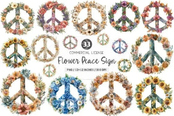 Flower Peace Sign Clipart Bundle - CraftNest - Digital Crafting and Art