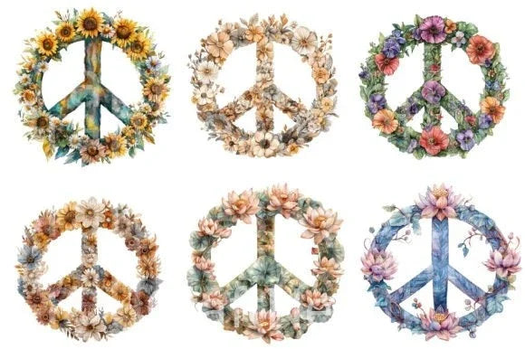 Flower Peace Sign Clipart Bundle - CraftNest - Digital Crafting and Art