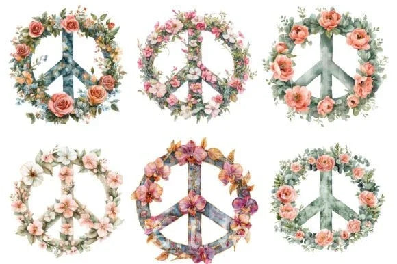 Flower Peace Sign Clipart Bundle - CraftNest - Digital Crafting and Art