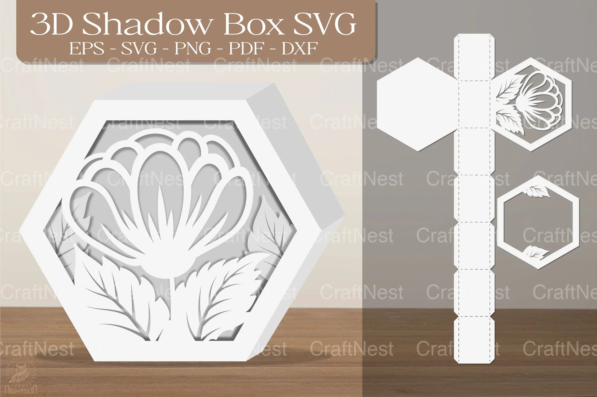 Flower Shape Hexagon 3D Shadow Box Papercut Bundle - CraftNest - Digital Crafting and Art