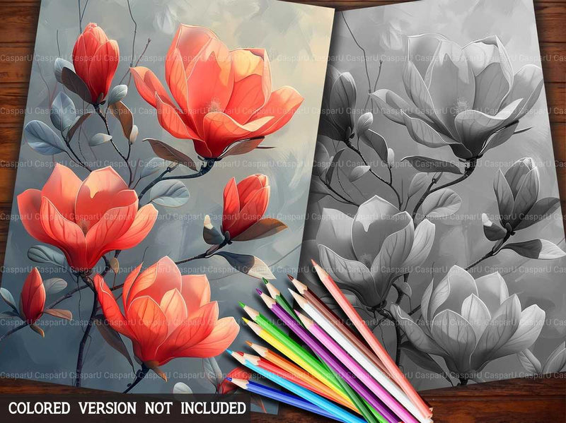 Flower Magnolias Coloring Books - CraftNest