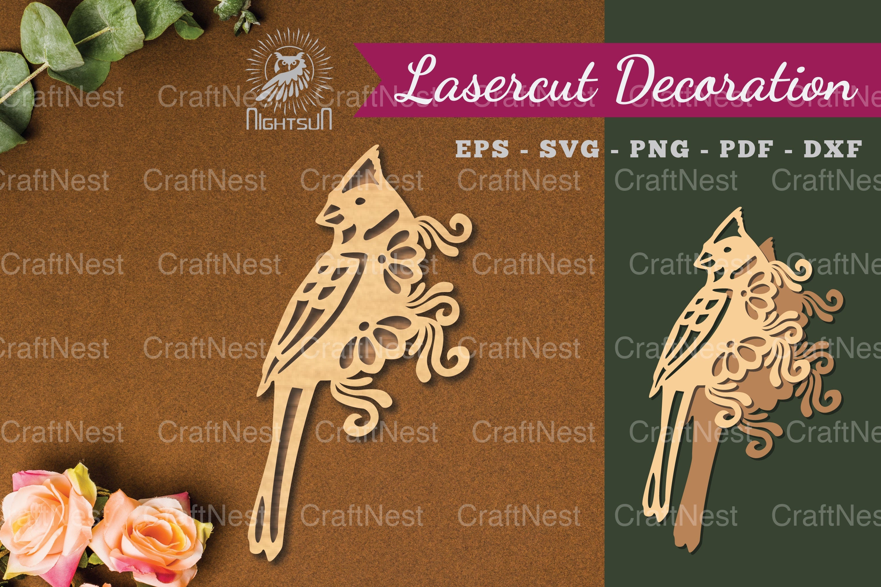 Bird and Flowers Laser Cut Decoration Clipart Bundle - CraftNest - Digital Crafting and Art