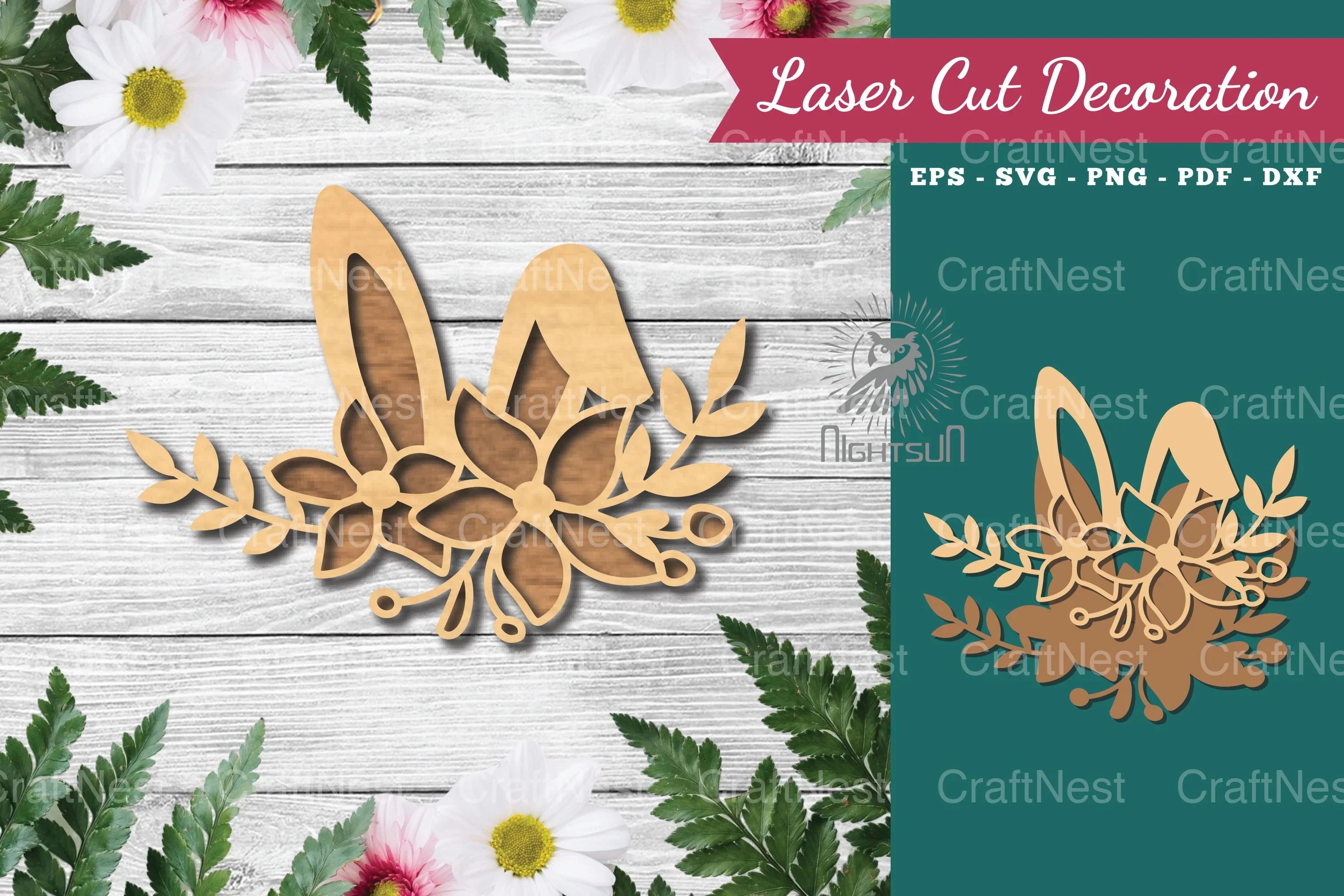 Bunny Flowers Laser Cut Decoration Clipart Bundle - CraftNest - Digital Crafting and Art