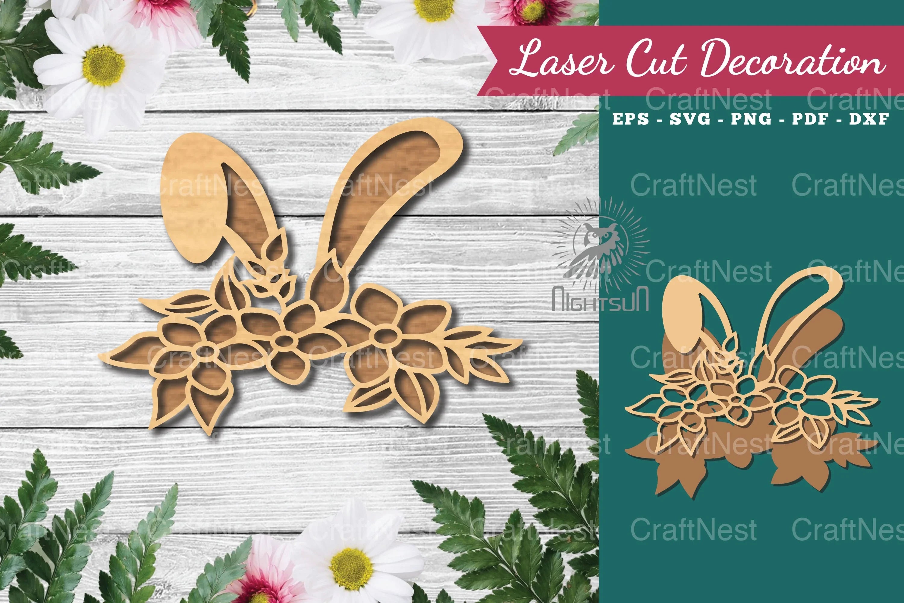 Bunny Flowers Laser Cut Decoration Clipart Bundle - CraftNest - Digital Crafting and Art