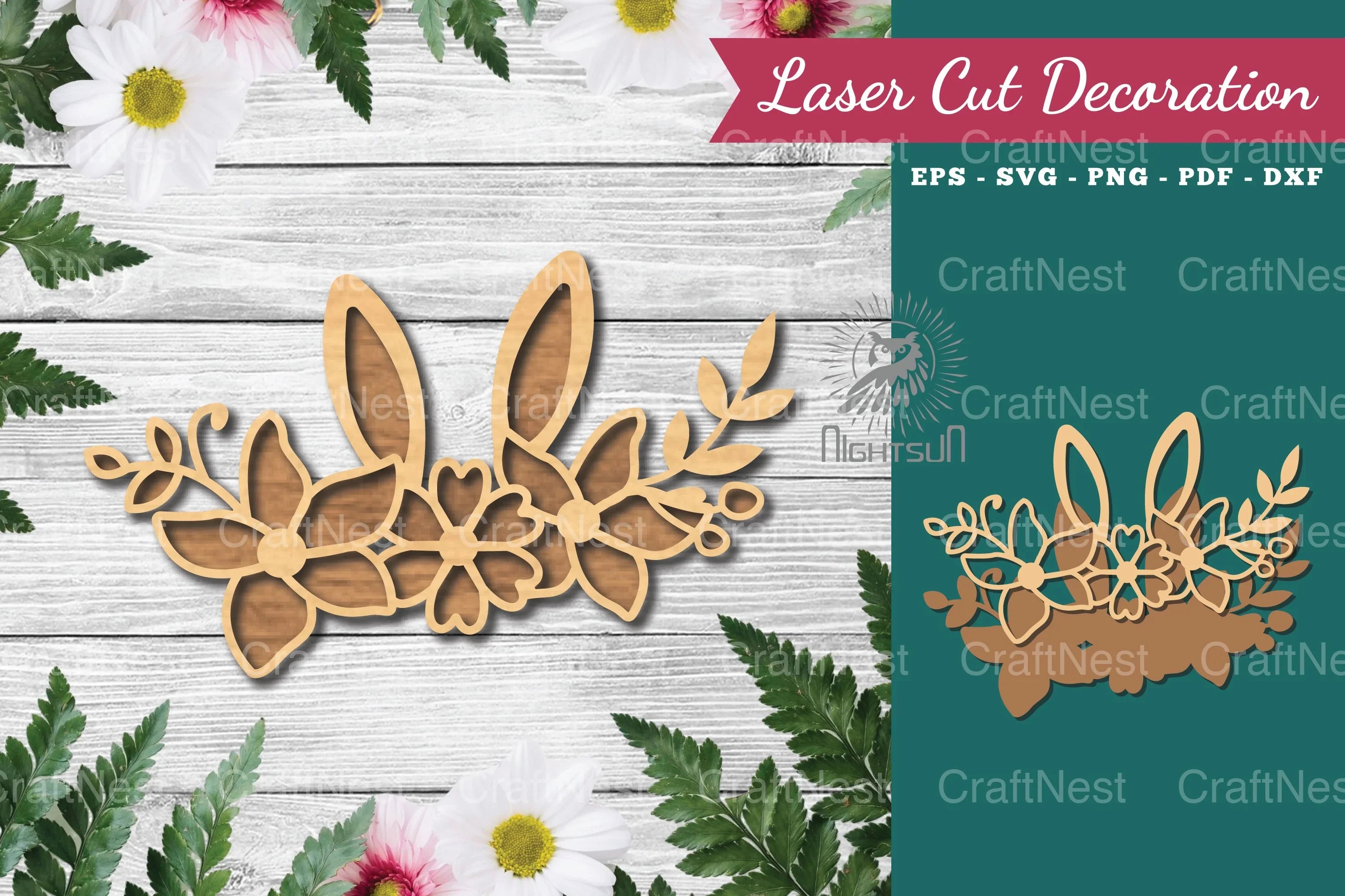 Bunny Flowers Laser Cut Decoration Clipart Bundle - CraftNest - Digital Crafting and Art