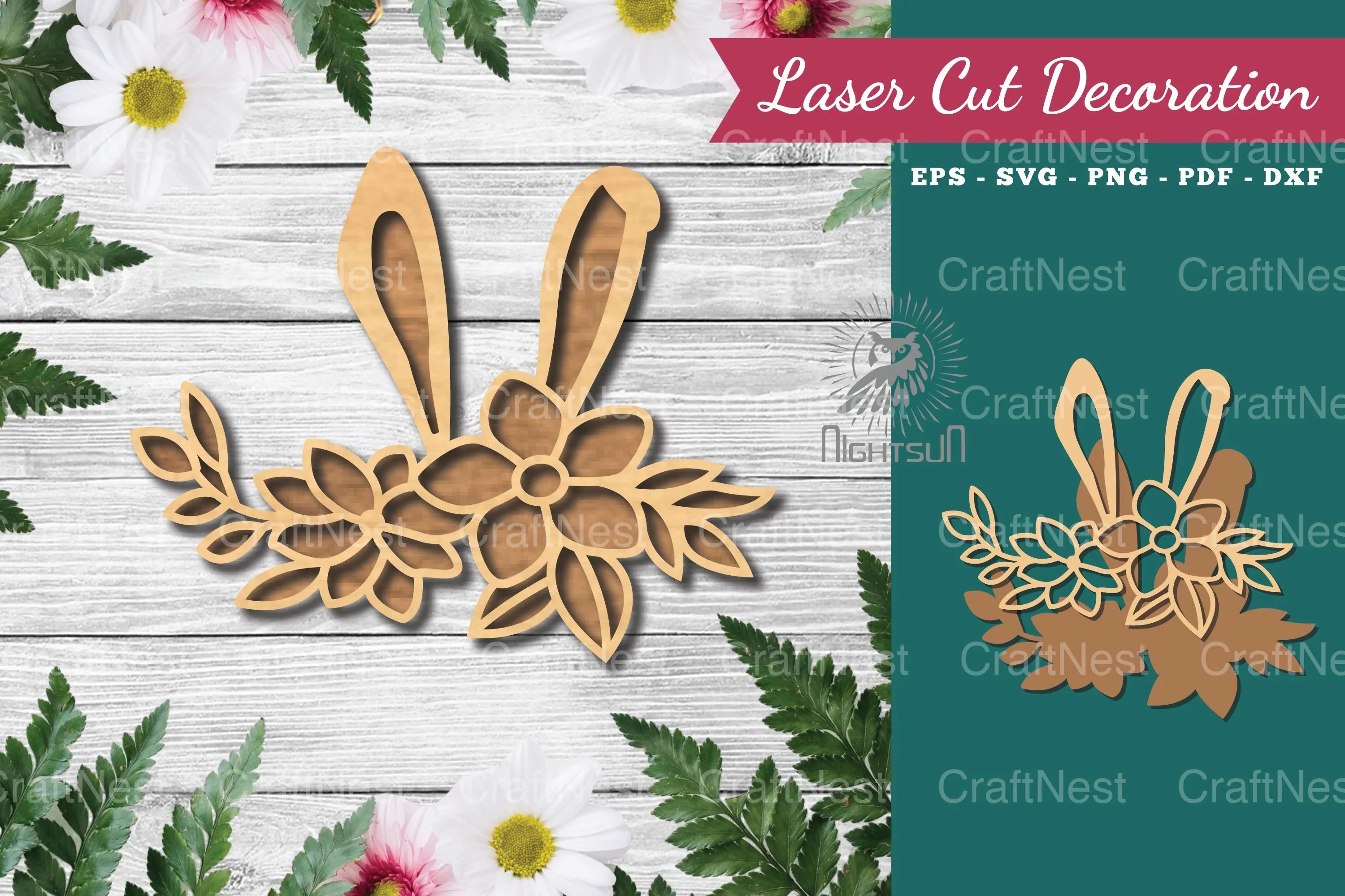 Bunny Flowers Laser Cut Decoration Clipart Bundle - CraftNest - Digital Crafting and Art