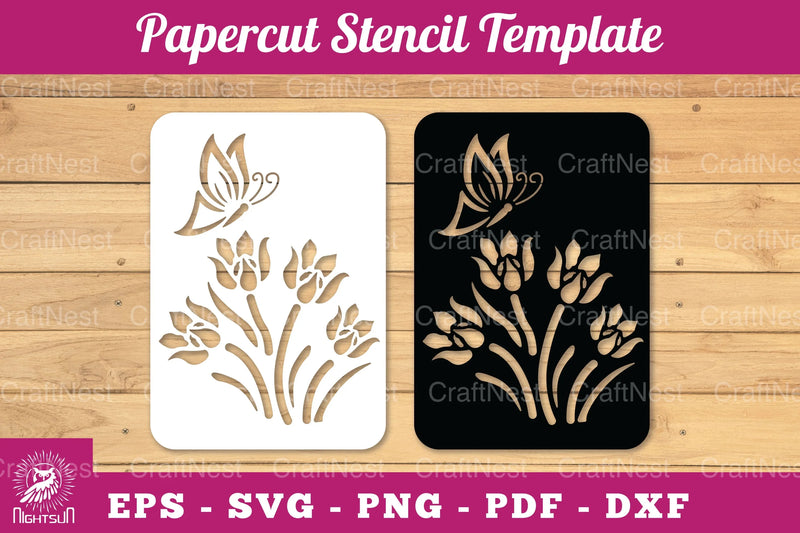 Butterfly Flowers Papercut Stencil Clipart Bundle - CraftNest - Digital Crafting and Art